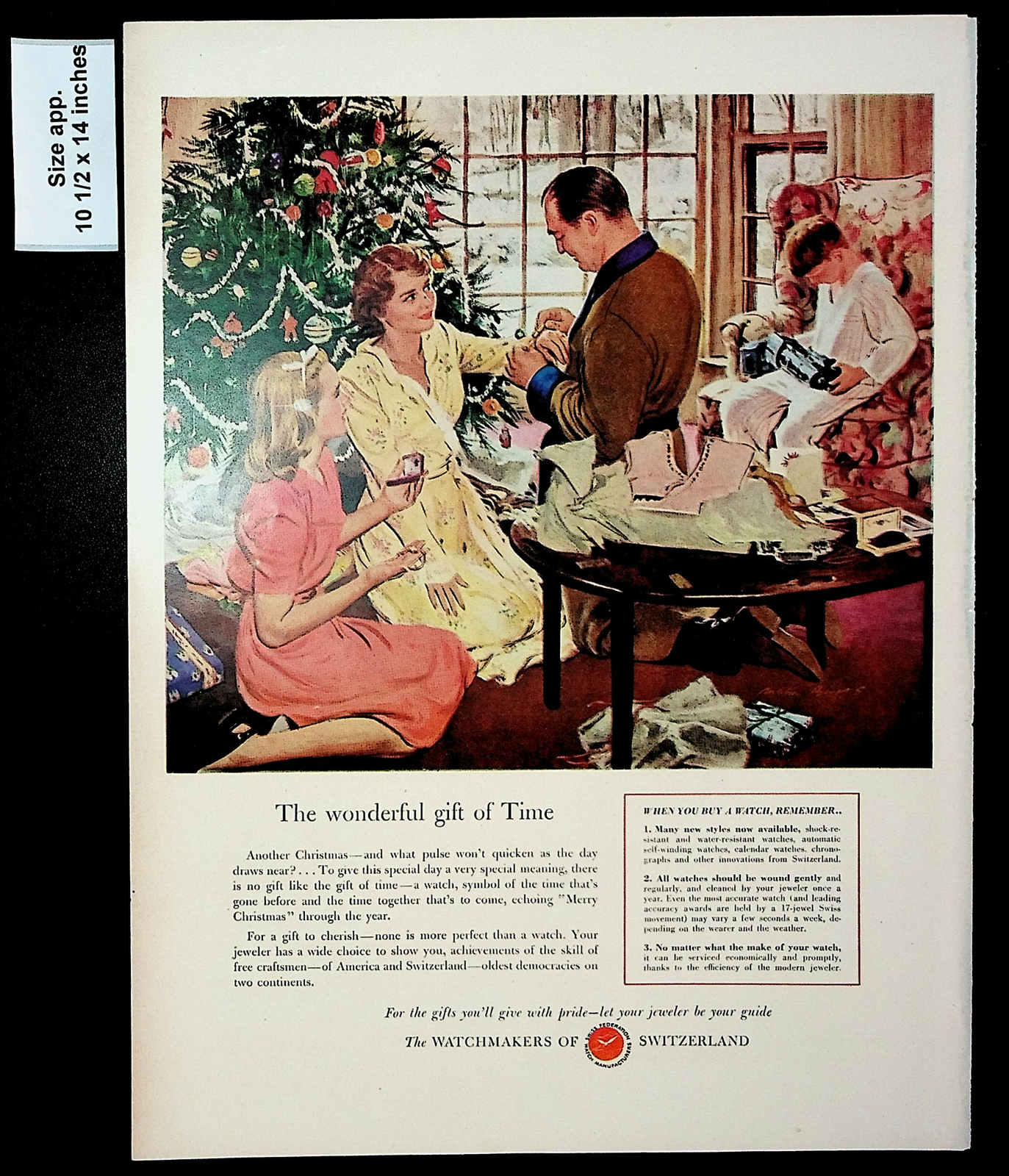 1948 Swiss Fed. Watchmakers Switzerland Christmas Family Vintage Print Ad 28403