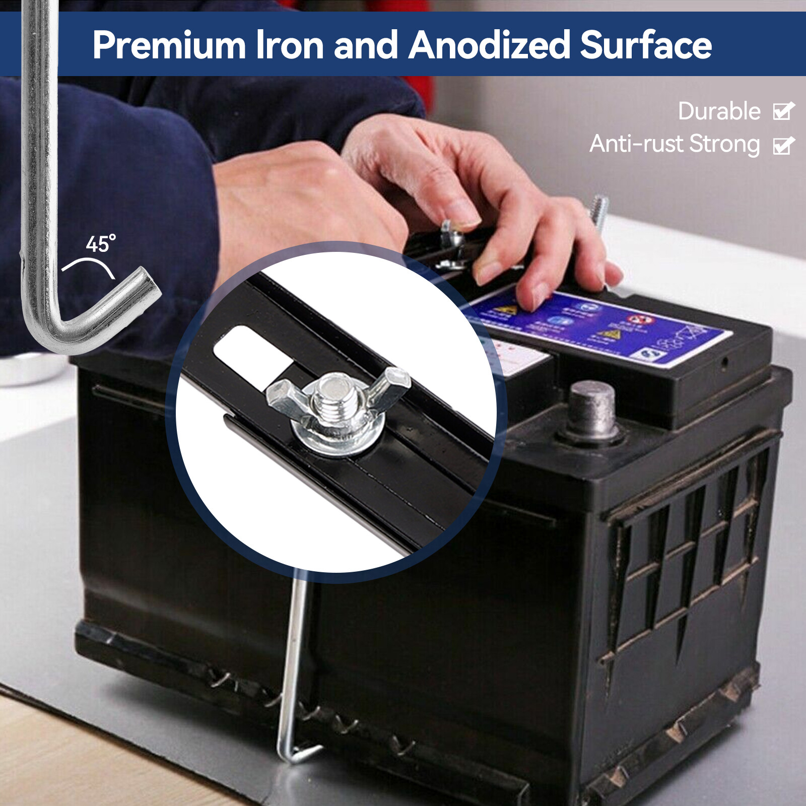 Universal Storage Battery Holder Adjustable Tray + Hold Down Clamp Bracket