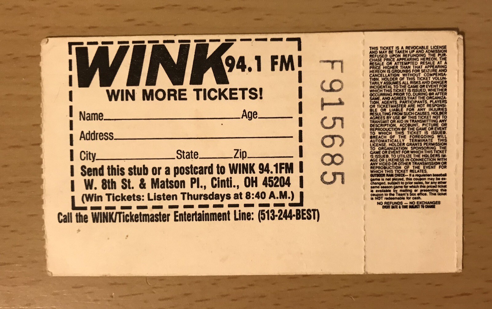 1988 NEIL YOUNG & THE BLUE NOTES CINCINNATI CONCERT TICKET STUB
