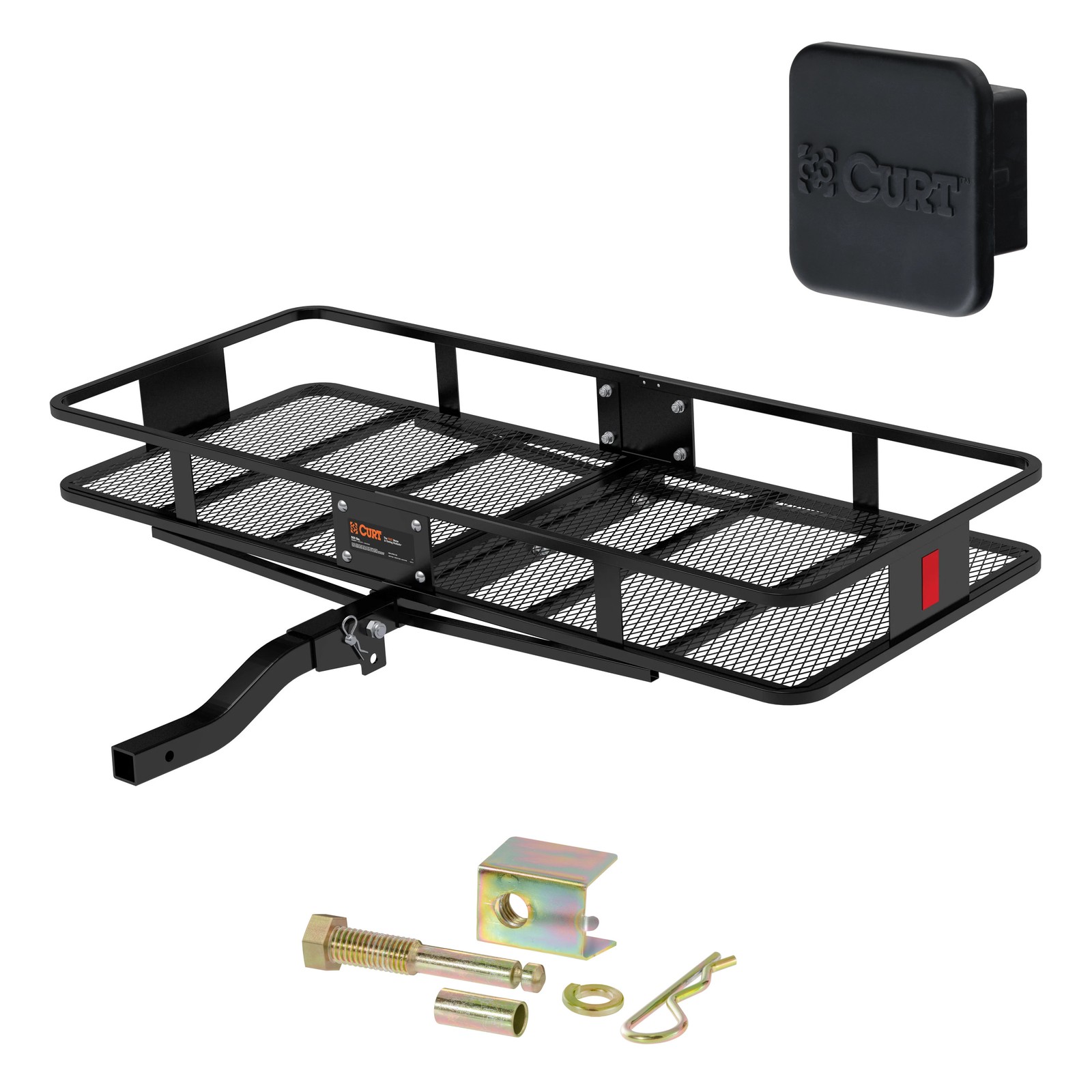 Trailer Hitch + Cargo Carrier Basket Folding + Anti-Rattle Pin Kit CURT #13529