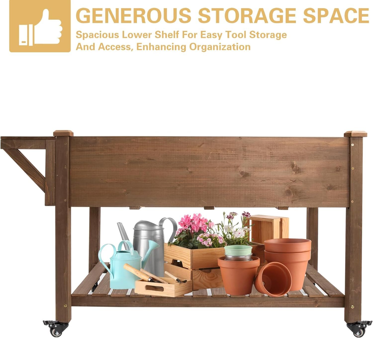 PetsCosset Raised Garden Bed Mobile Raised Wooden Box with Lockable Wheels