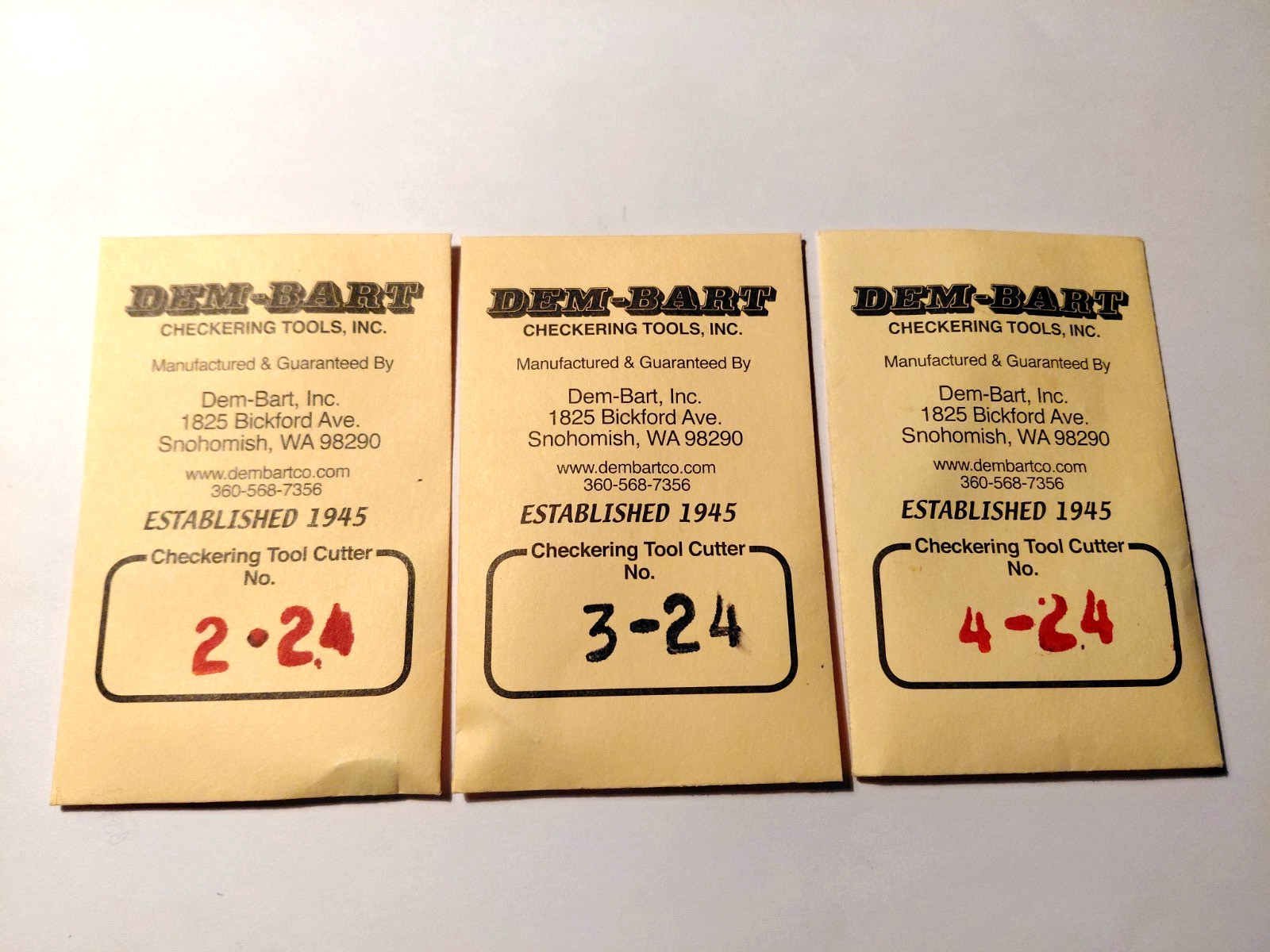 3 DEM-BART CHECKERING TOOL CUTTERS, 2-24 3-24, 4-24 "NEW"