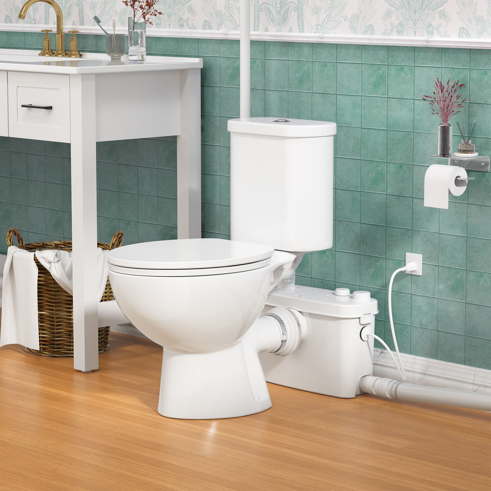 Macerating Toilet System with 500W Pump Upflush Dual Flush Toilet for Basement