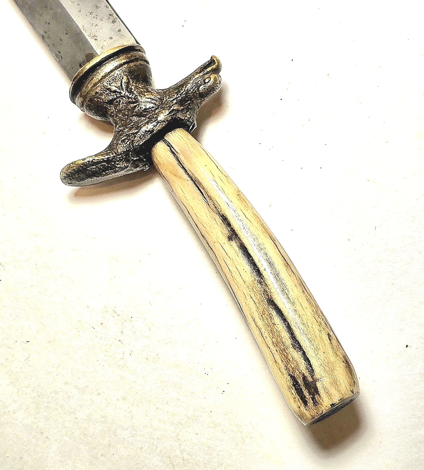 Antique 19th.c. Hand Made Antler Handled Dagger Of Likely American Origin