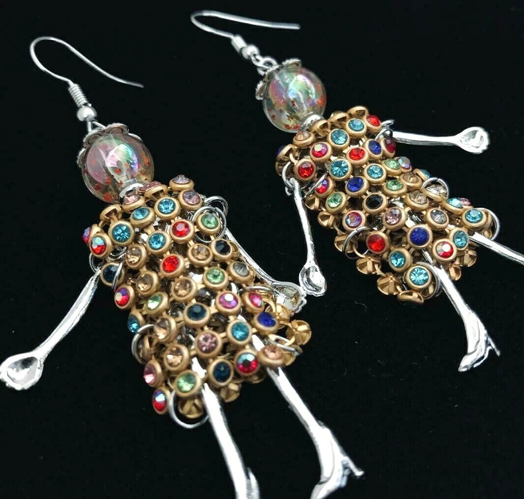 US Seller Betsey Johnson Crystal Doll Gold Dangle Earrings Fashion Jewelry