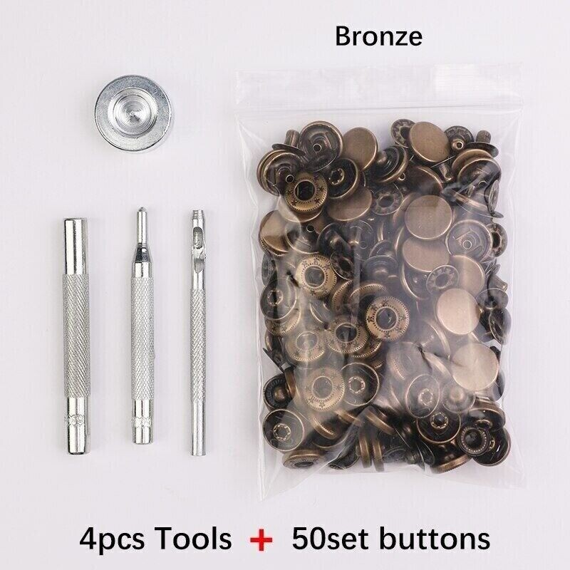 Leather Snap Fasteners Kit 10/12/15mm Metal Button Snaps Press Studs With 4 Tool