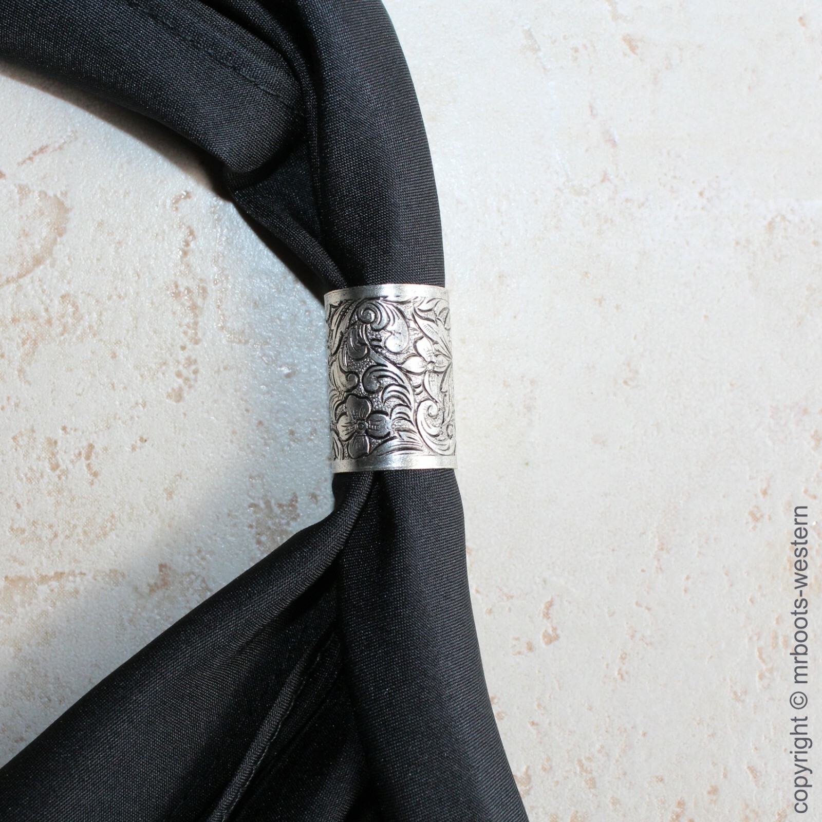 FA-403-A Western Scarf Slide Floral Design Antique Silver