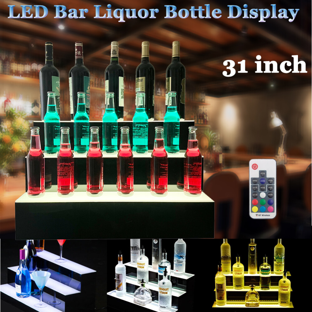 31in 3-Tier 7 Colored LED Back Bar Liquor Display Bar Wine Bottle Display Stands