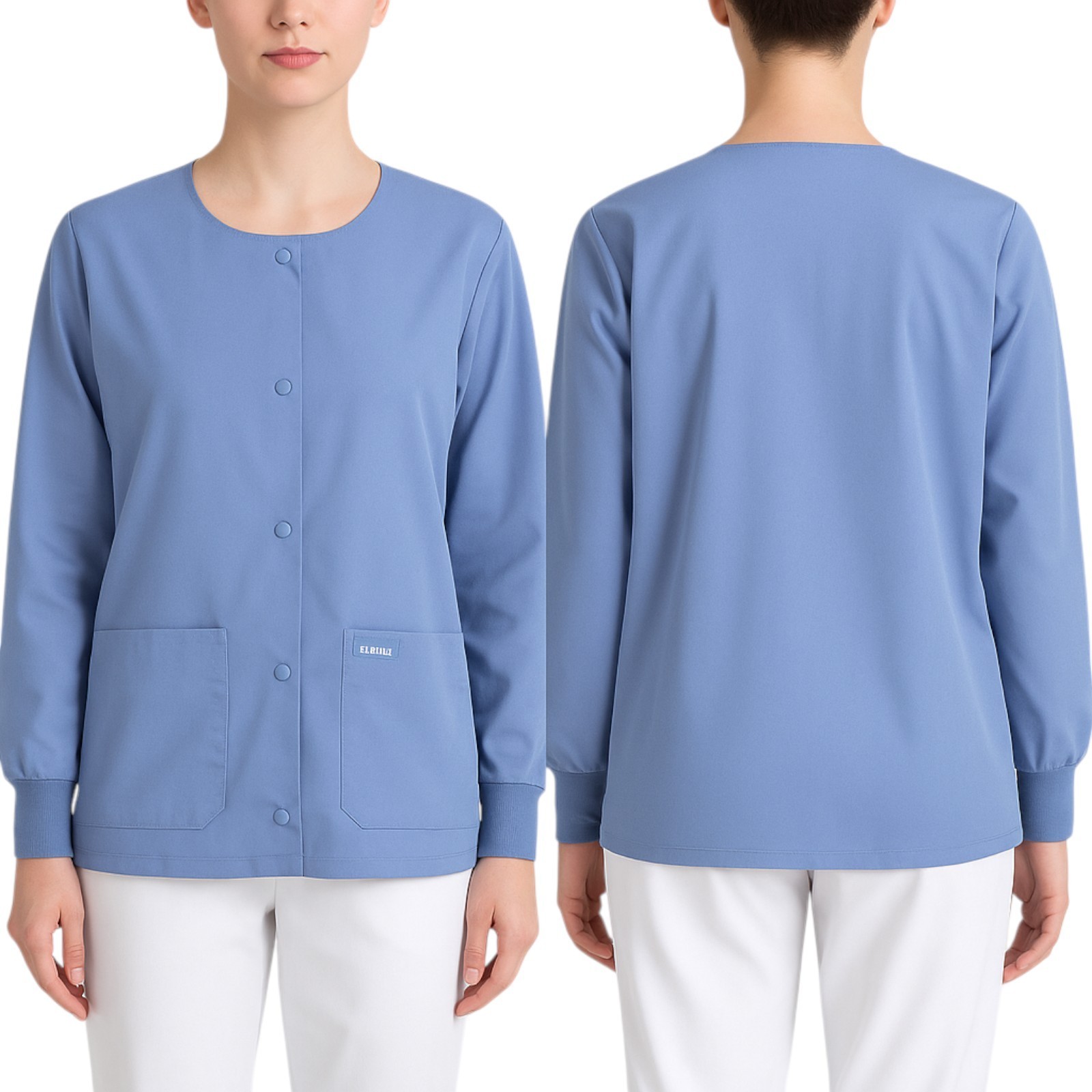 NEW Landau X-Large Blue Cotton Medical Scrub Jacket Snap Front Rib Cuffs Pockets