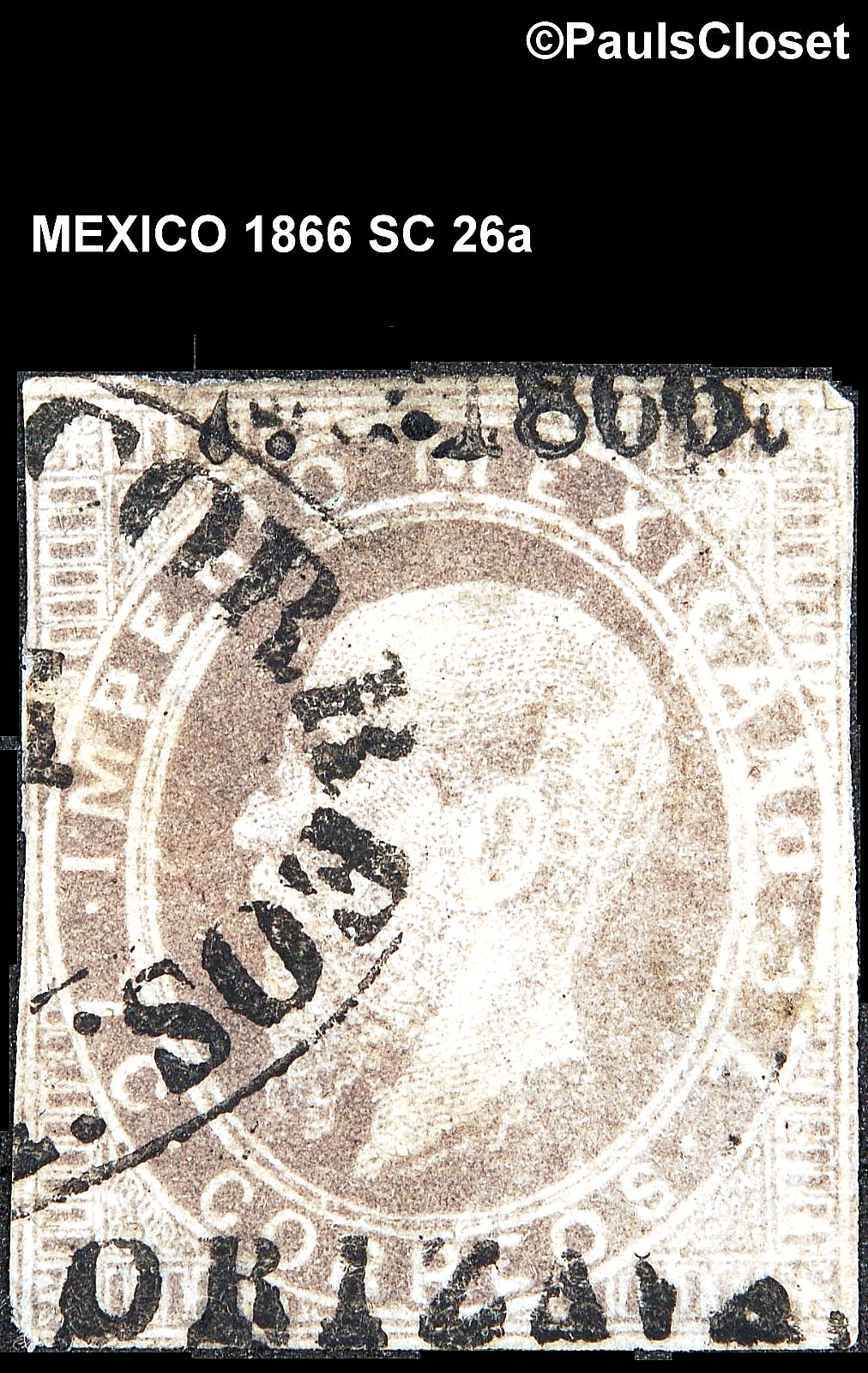 MEXICO 1866 SC 26a EMPEROR MAXIMILION 7c DEEP GRAY USED FINE