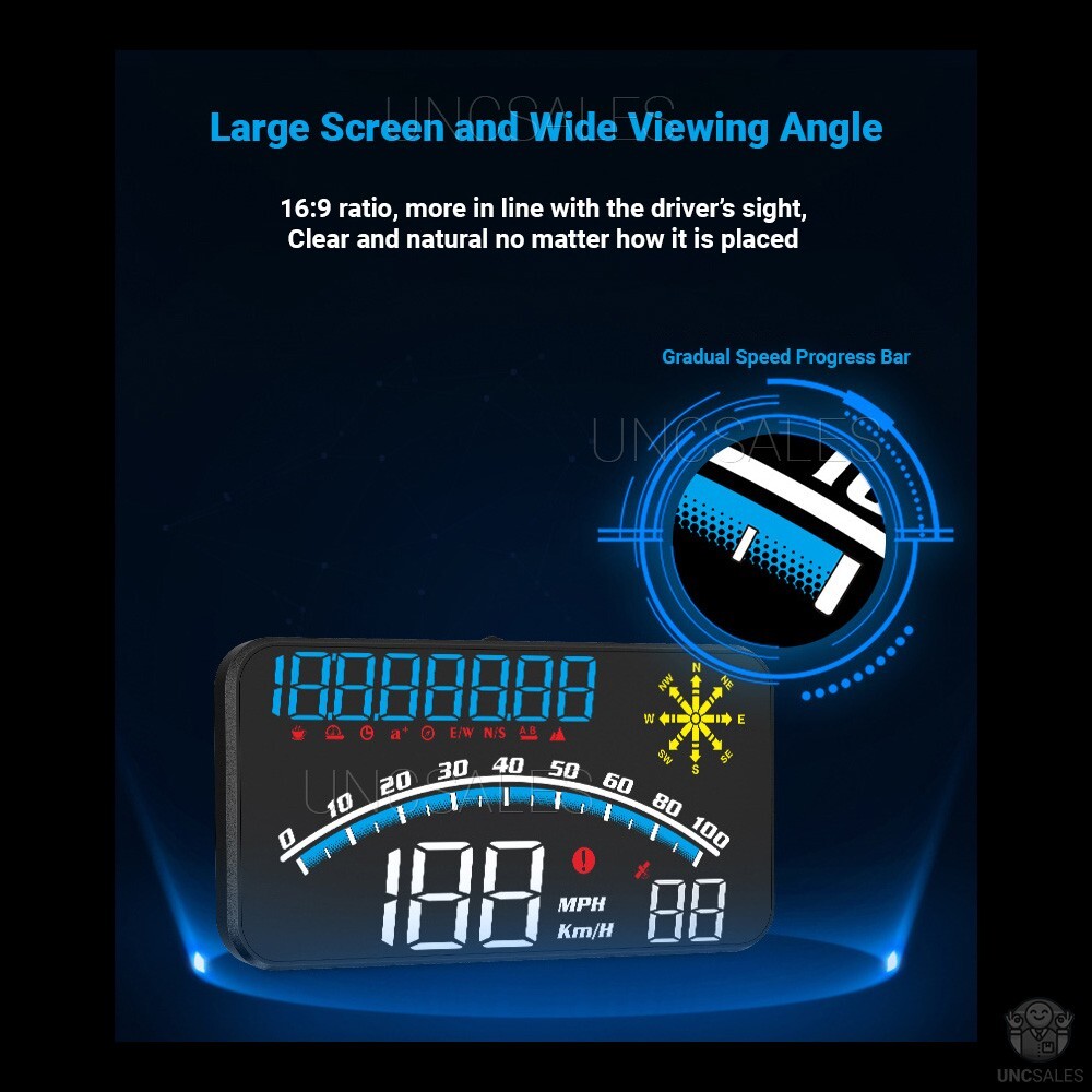 Digital Speedometer Universal GPS Car HUD Head Up Display MPH Overspeed Alarm 5"