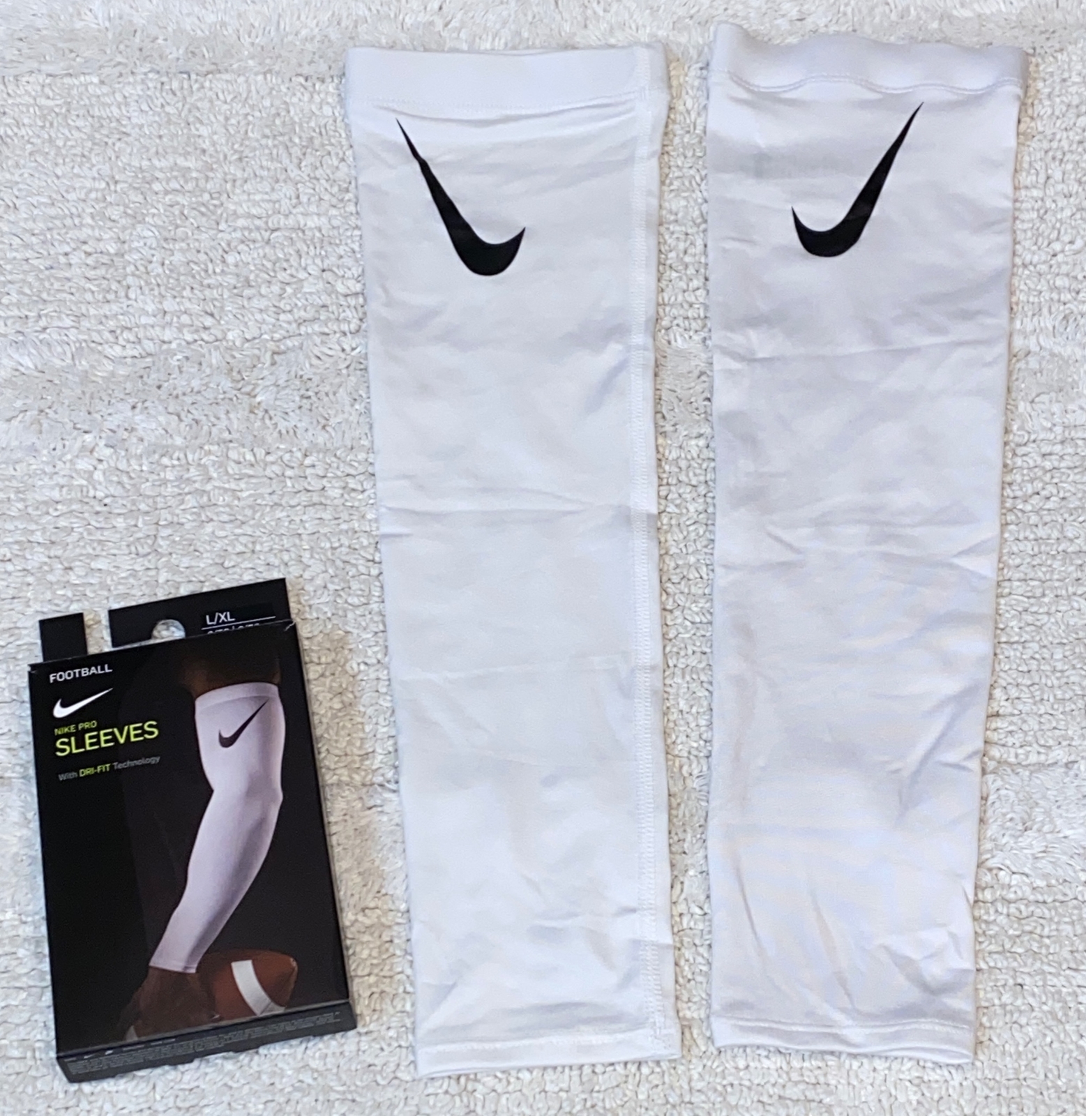 NIKE Pro Dri Fit 3.0 Compression WHITE Football Arm Sleeves Mens S / M L / XL