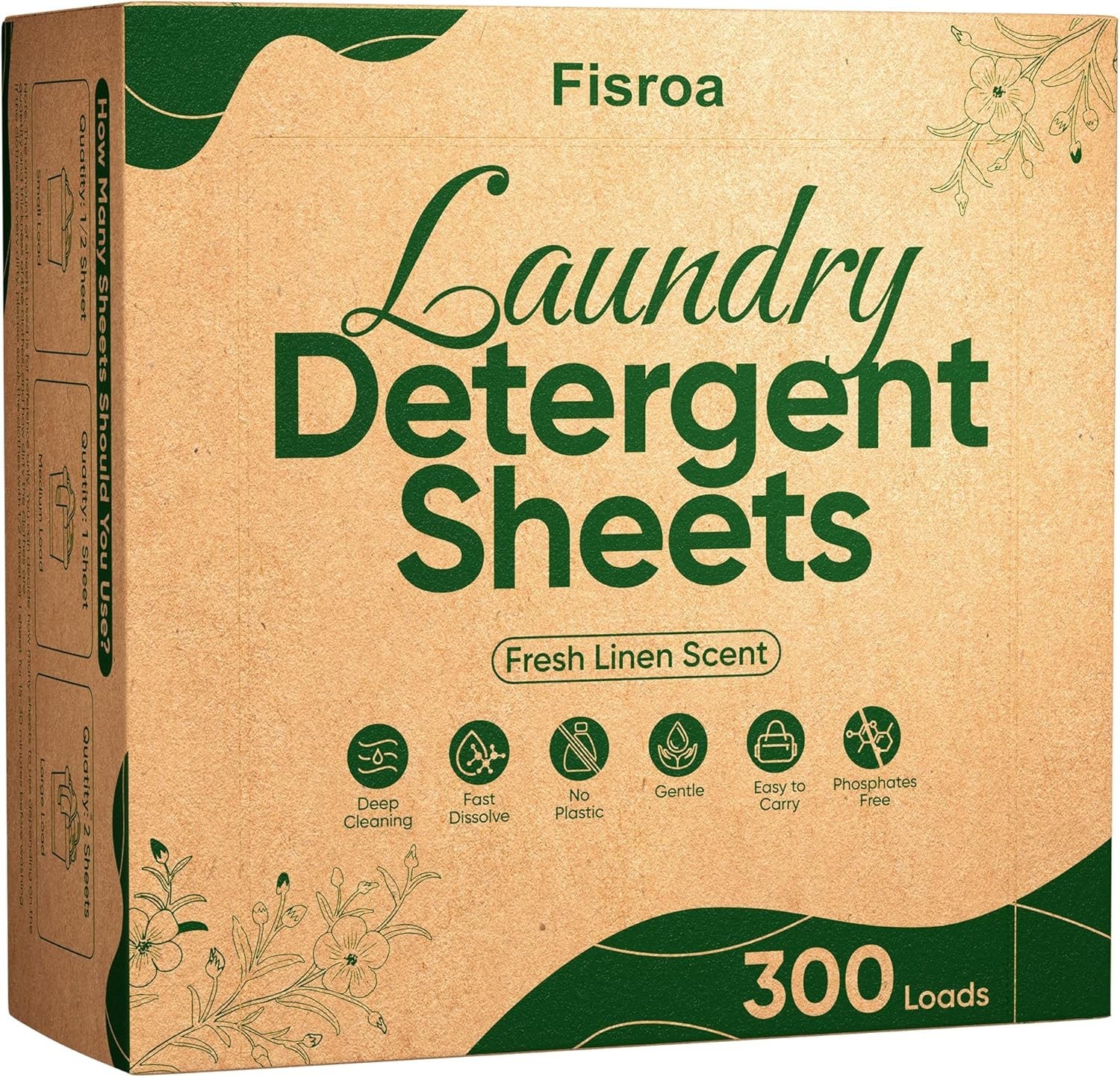 Eco-Friendly Fragrance-Free Laundry Detergent Sheets for 300 Loads