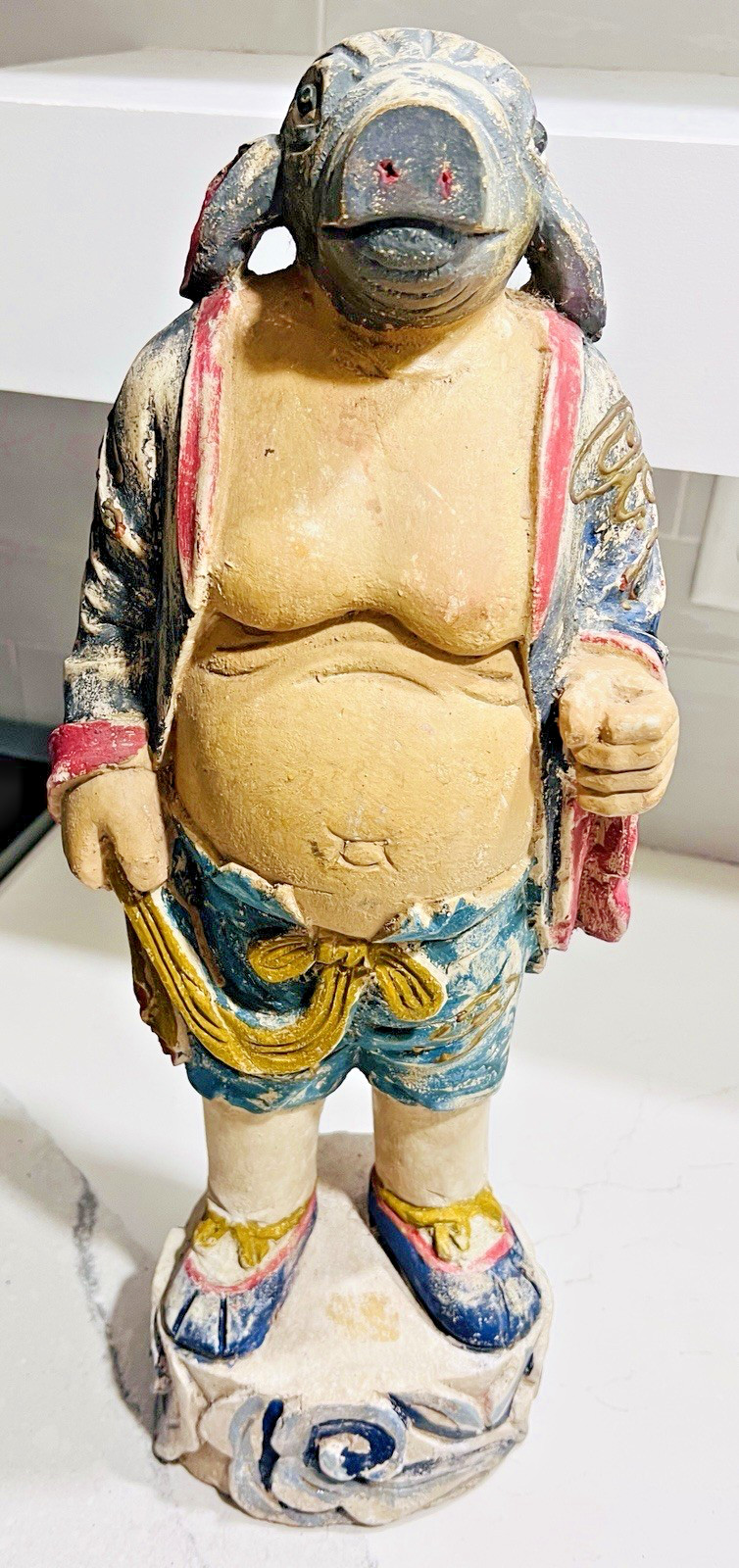 Vtg 20" Wood Folk Art Statue Pig-Headed Humanoid Hand Carved Peruvian Andean