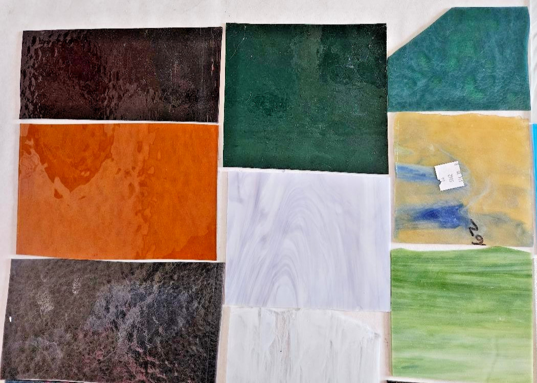 9 & 1/2 Pounds of Assorted Multicolor Stained-Glass Large Scraps/Sheets