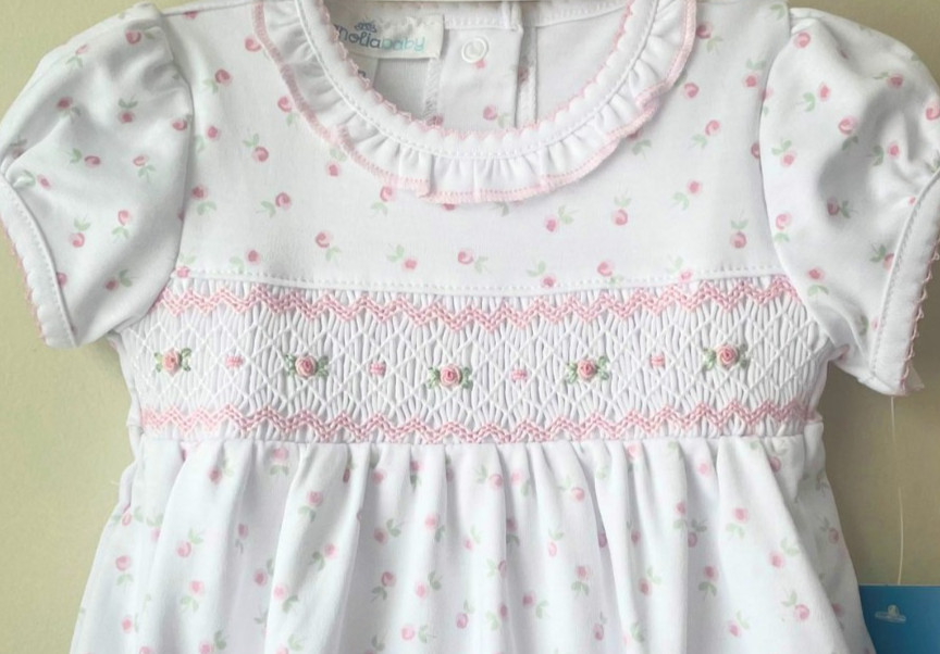 Magnolia Baby Juliette's Pima Cotton Floral Smocked Bubble NB