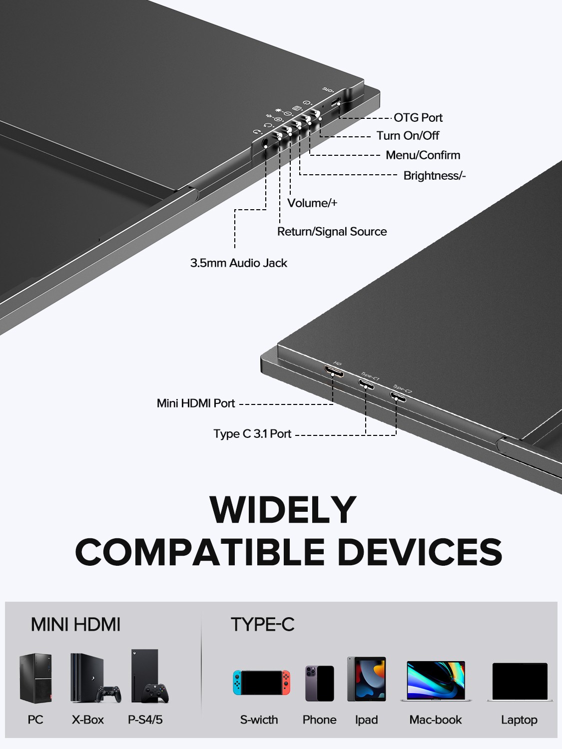 240Hz Gaming Monitor 24.5 Inch Portable Monitor 1920x1080 for Laptop PC PS Xbox
