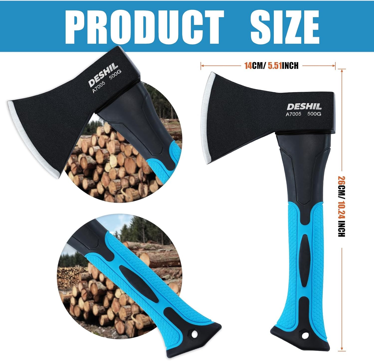 10” Outdoor Hatchet Forged Carbon Steel Heat Treated Hand Tool, Fiberglass Shock