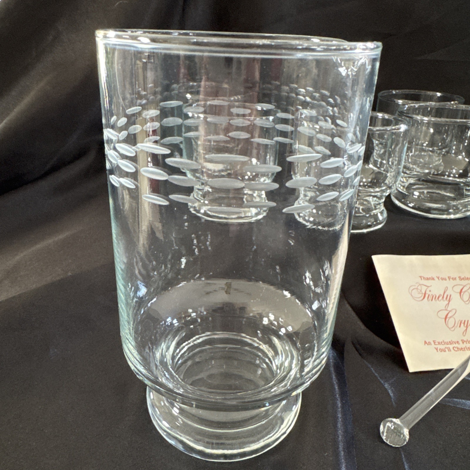 NIB Vintage Crystal Martini Set Pitcher 6 Glasses Swizzle Stick Princess House