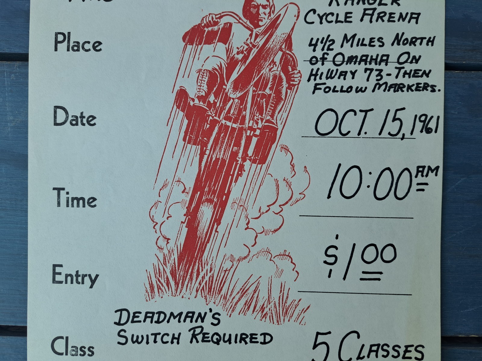 1961 ORIGINAL RANGER MOTORCYCLE CLUB OMAHA NEBRASKA HILL CLIMB EVENT POSTER