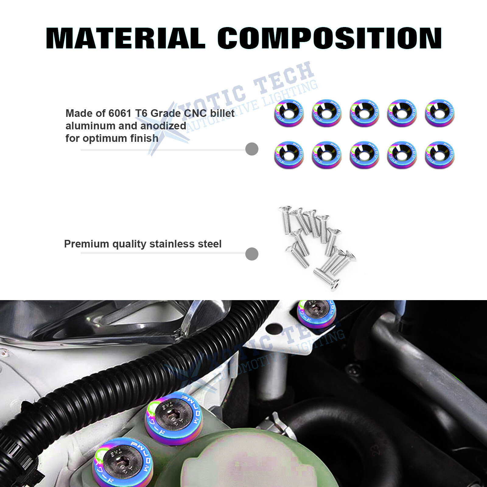 10x JDM Billet Aluminum Alloy Fender Bumper Washer Engine Bay Screw Bolts Kits