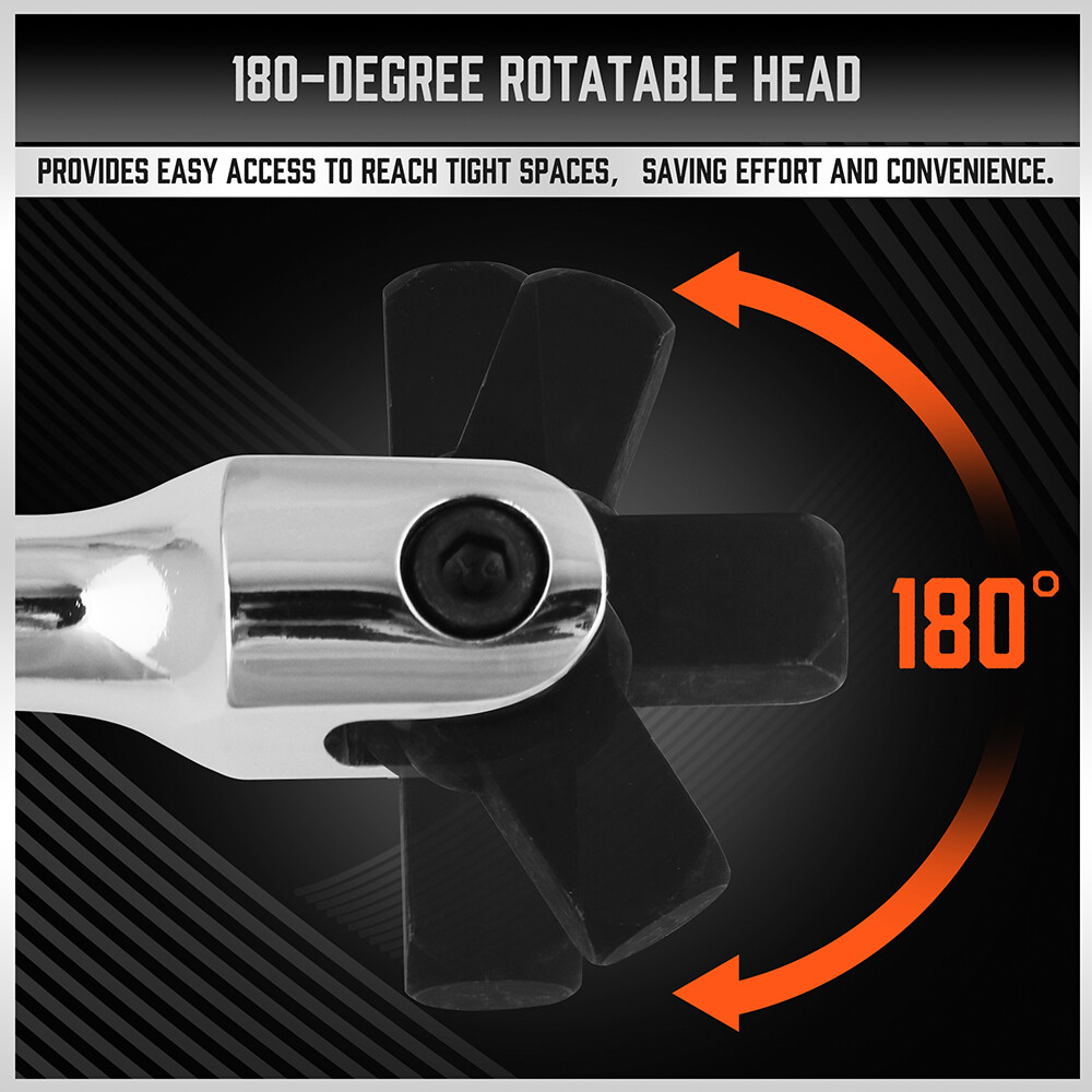 Breaker Bars Set 3PC 1/4" 3/8'' 1/2'' Dr 180° Rotatable Head 6" 10" 15" Length