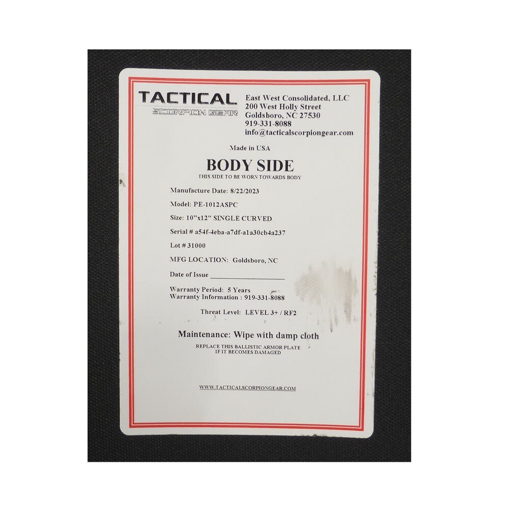 Tactical Scorpion ASP Active Shooter Protection Body Armor Plates Level III+