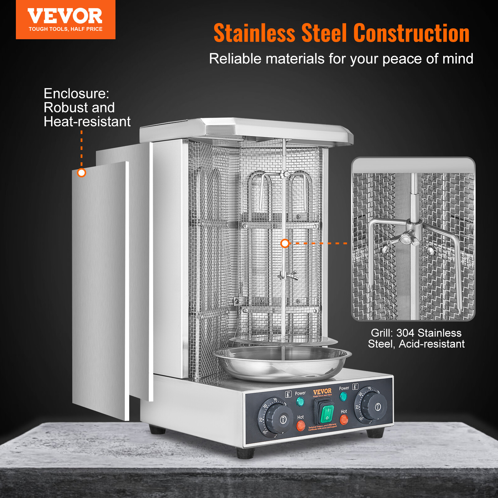 VEVOR Stainless Steel Shawarma Grill Machine Vertical Gyro Rotisserie Doner