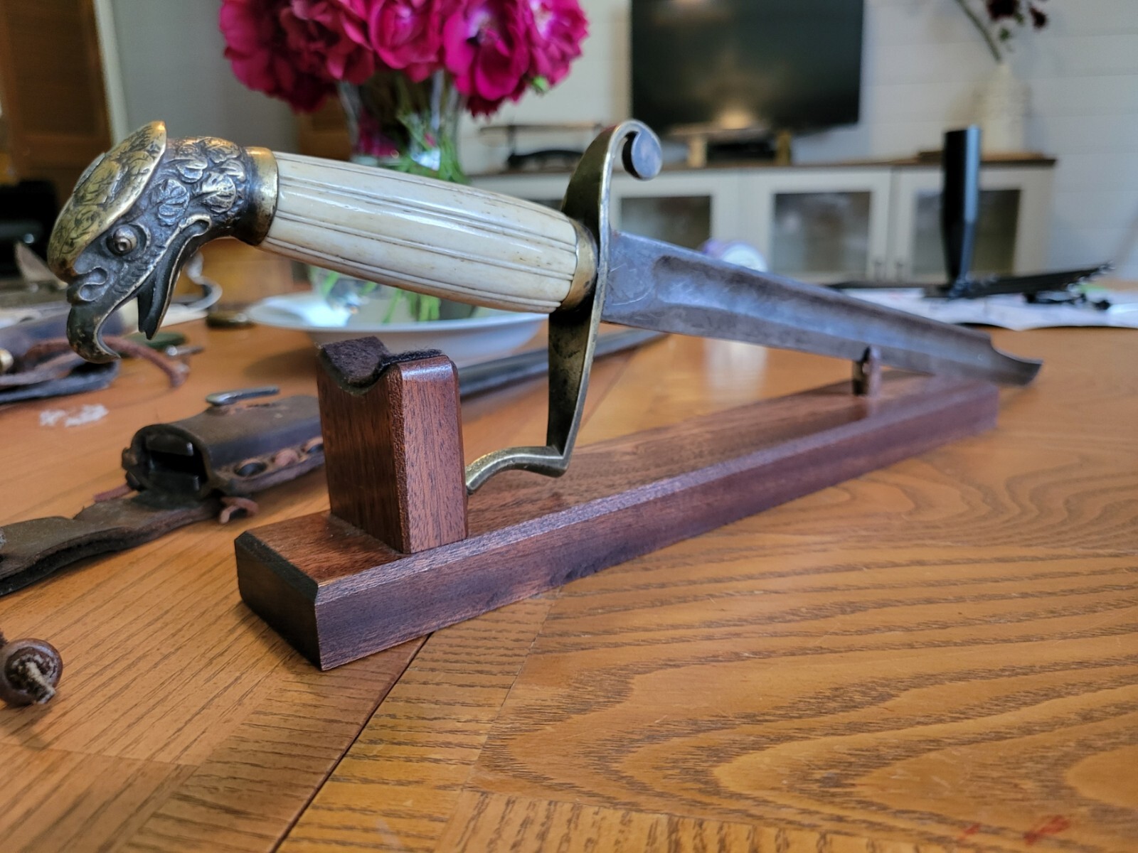 Modified Eagle Head Bowie Knife with Scabbard and Frog Used