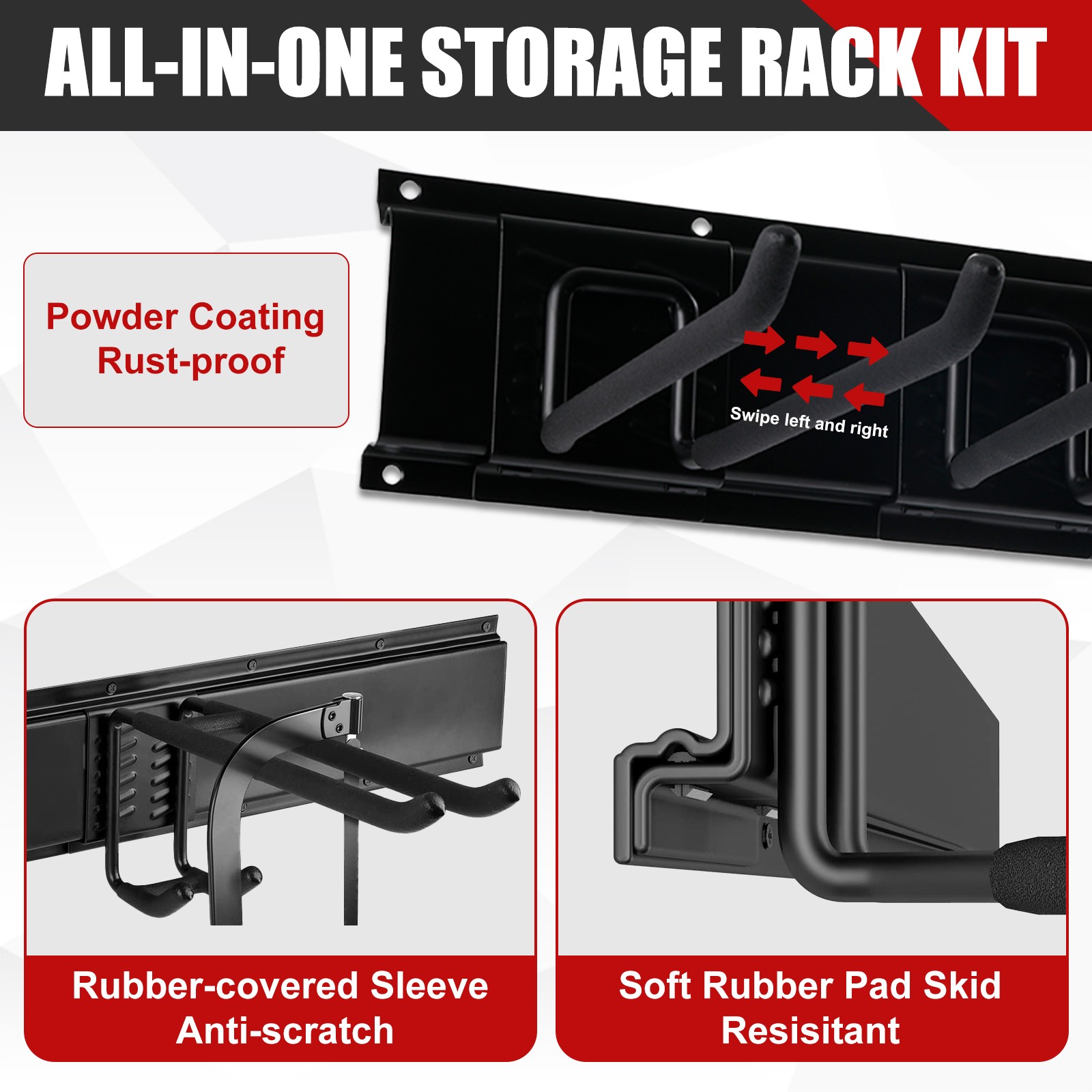 Garden Tool Organizer Wall Mount 48 Inch Black Metal Garage Storage Rack Heavy