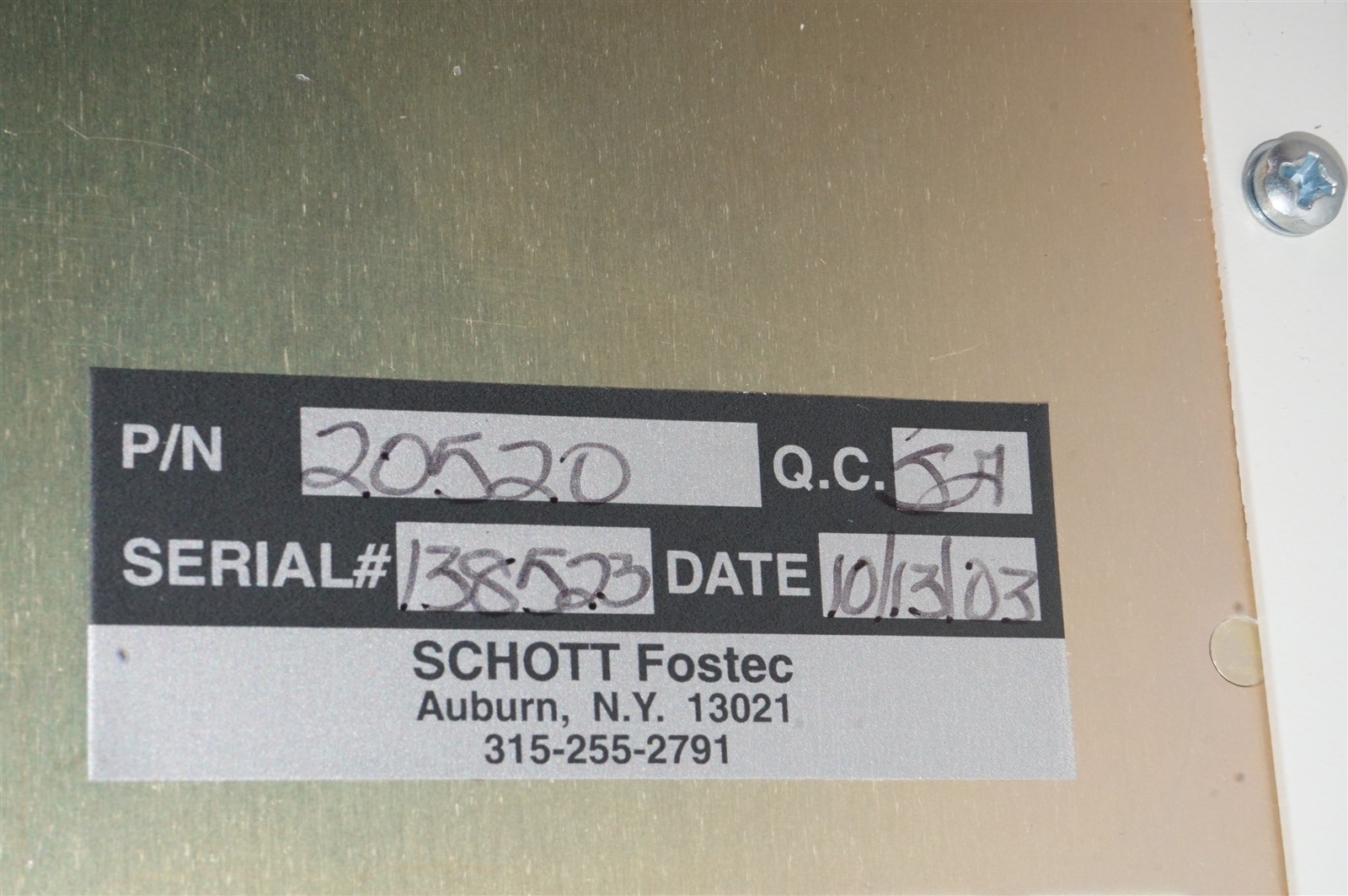 Schott 20520 Fiber Optic Source 150W W Iris, EKE Lamp, 107mm x 130mm Fiber Optic