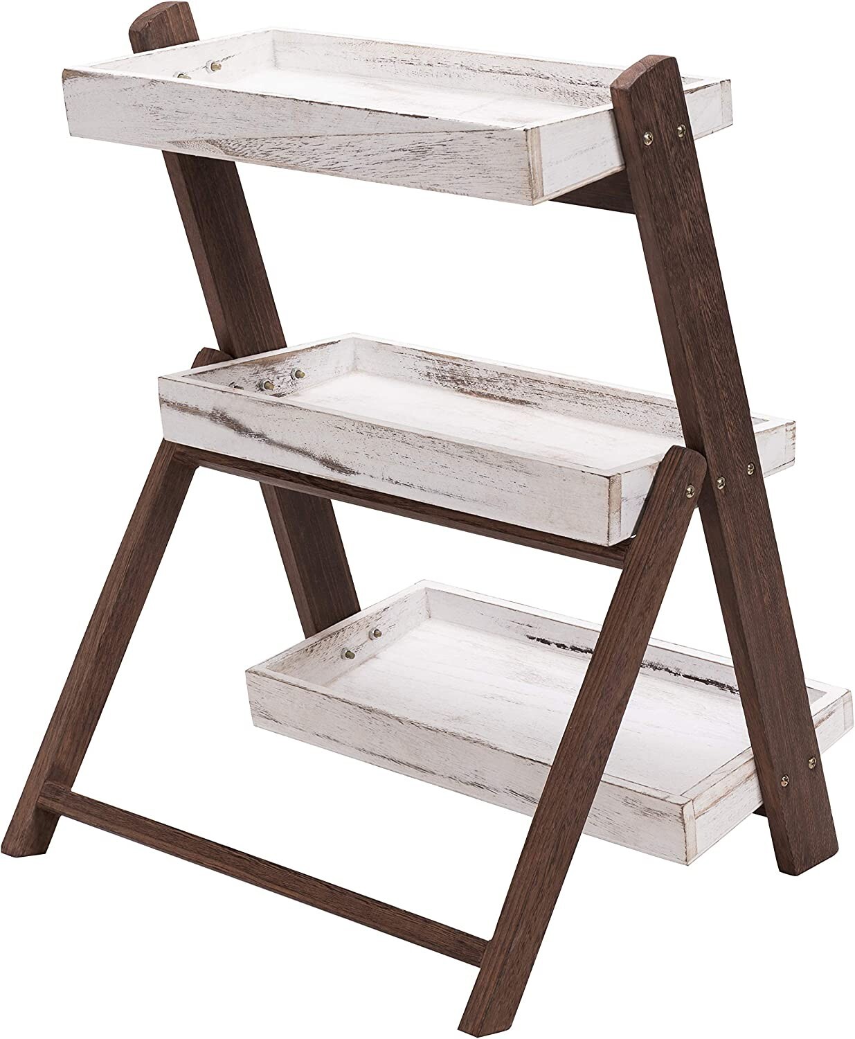Burnt Brown Wood 3-Tier Shelf Stand, Freestanding Ladder Shelf, Display Stand