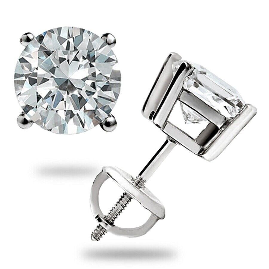 3.0Ct Round Cut GRA Moissanite Stones 14K White Gold Stud Earrings Screw Bk Gift