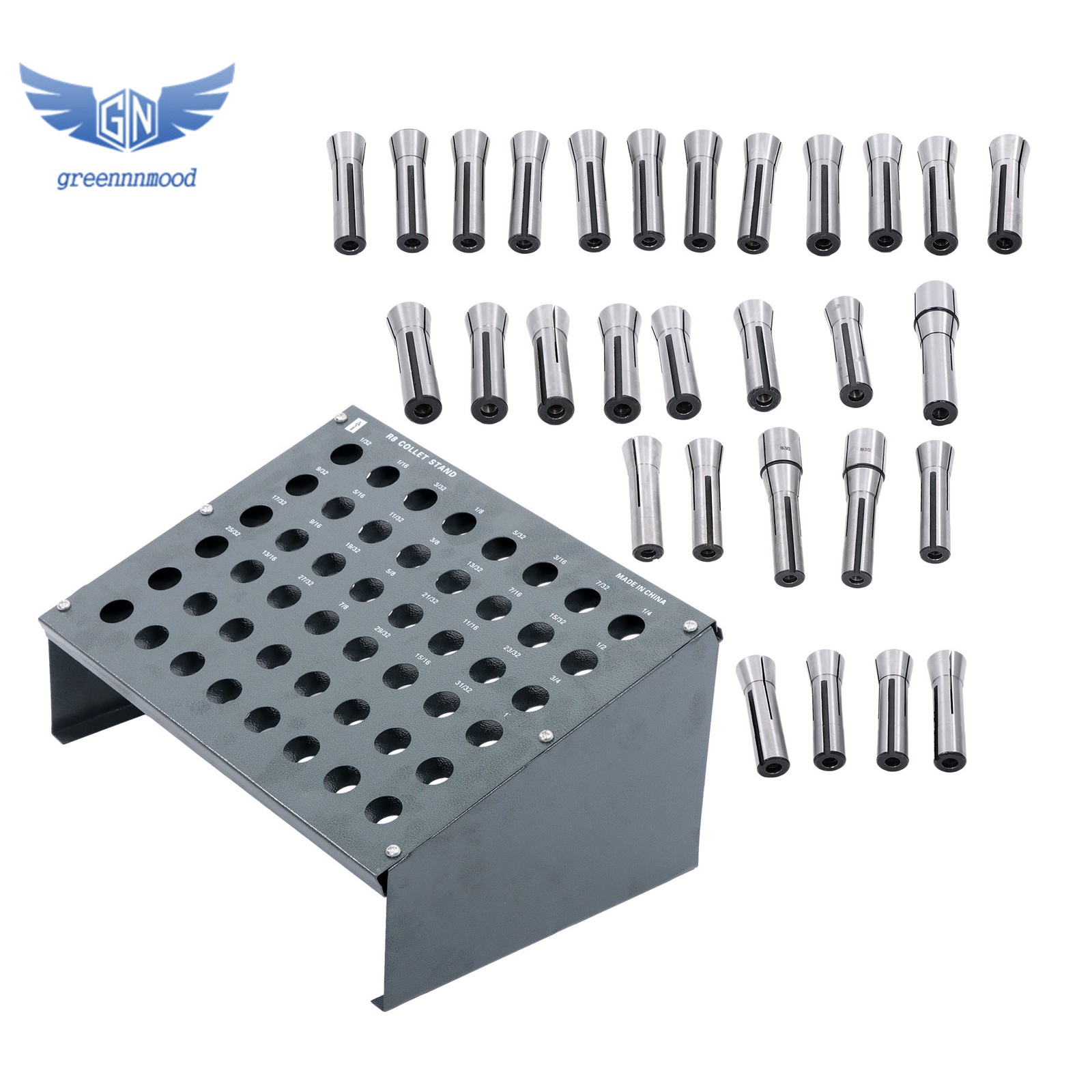 29 Pcs R8 Collet Set 1/32" - 1" for with R8 Collet Rack - 48 slot