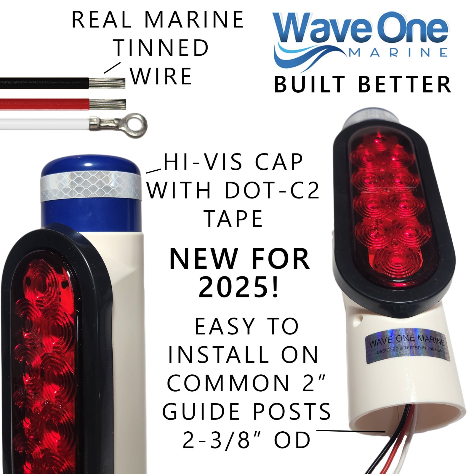 Wave One Marine | Boat Trailer Guide Post LED Pole Light Set, (DOT SAE APPROVED)