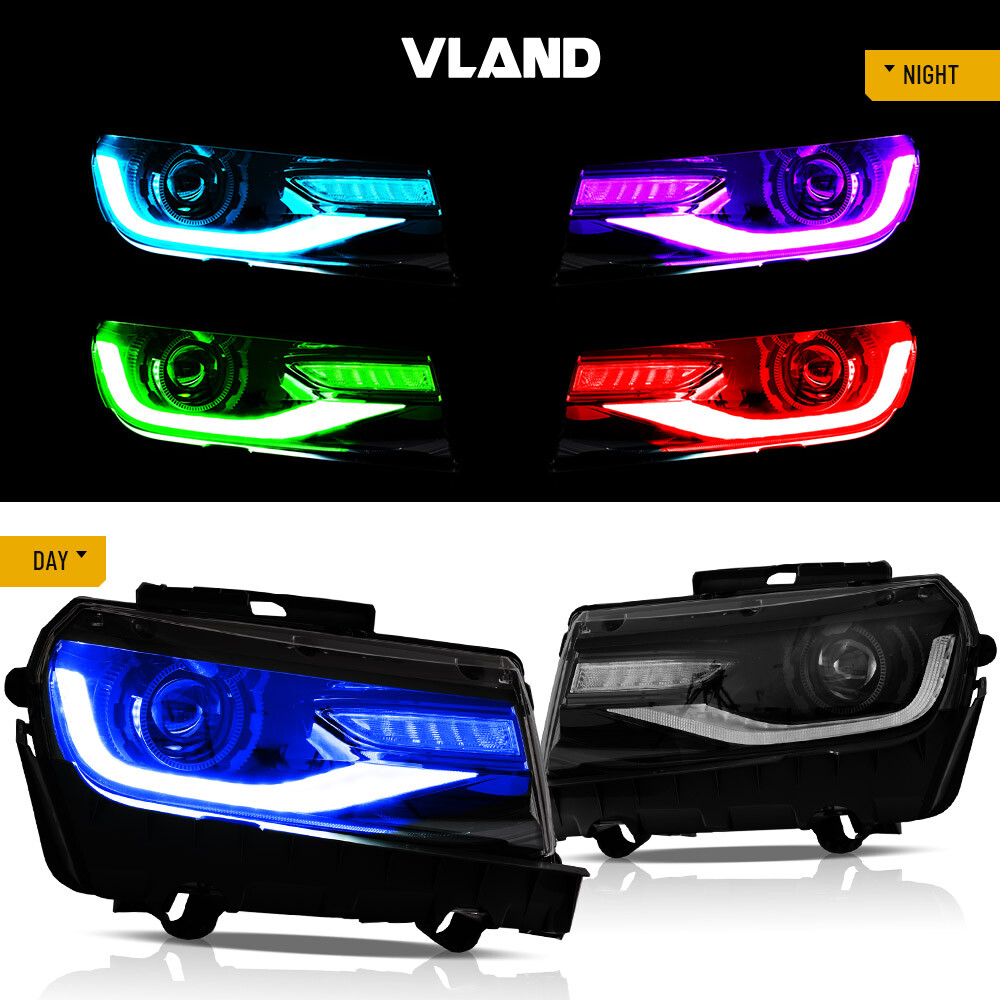 2*Projector Lens LED Headlights For 2014 2015 Chevrolet Camaro LS LT SS RGB DRL