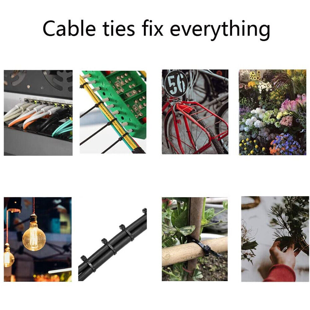 100 - 1000 Pcs 8" Heavy Duty Wire Cable Zip UV Black Nylon Tie Wraps Industrial