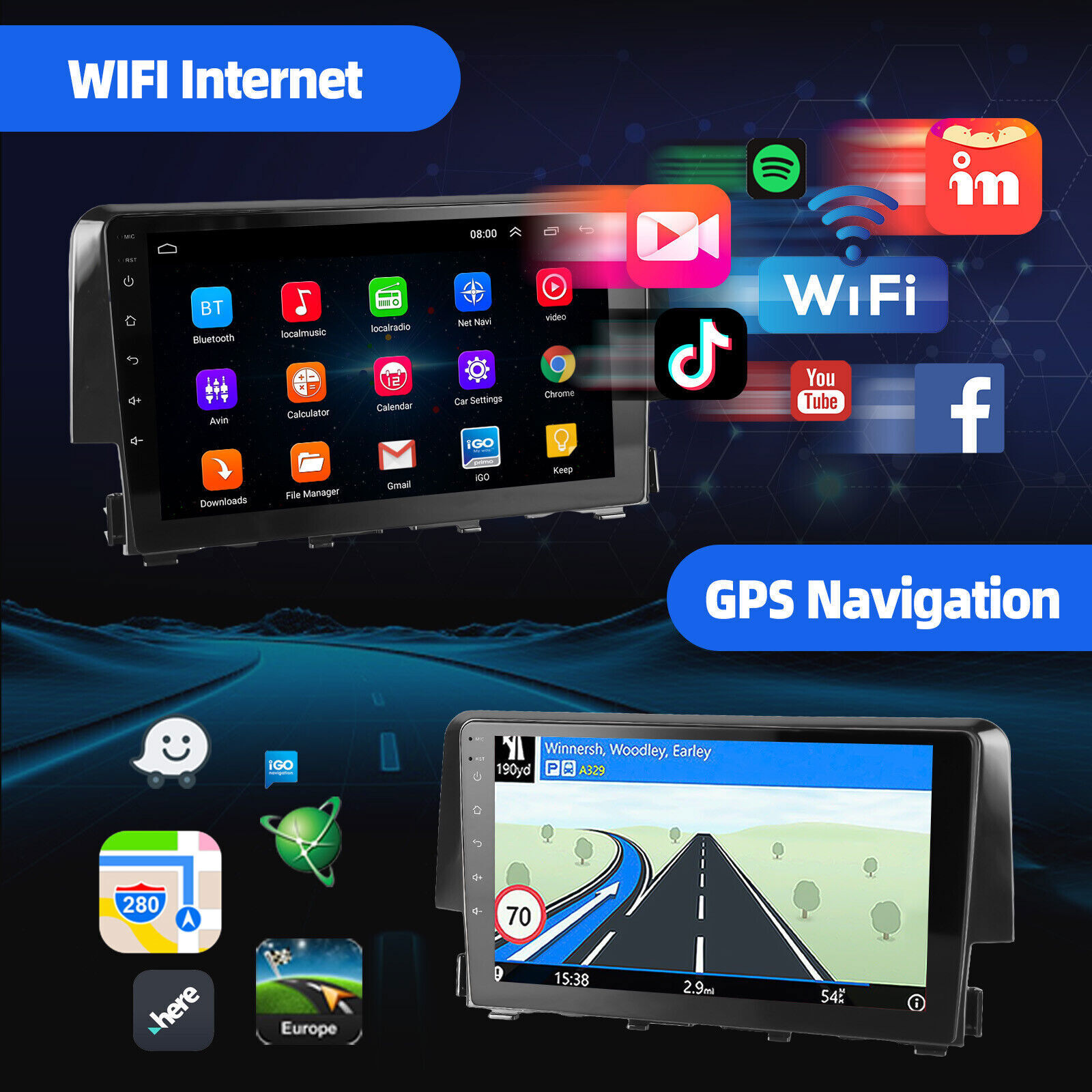 Android 13 Carplay Car Stereo Radio GPS WIFI For Honda Civic 2016-2020 Head Unit