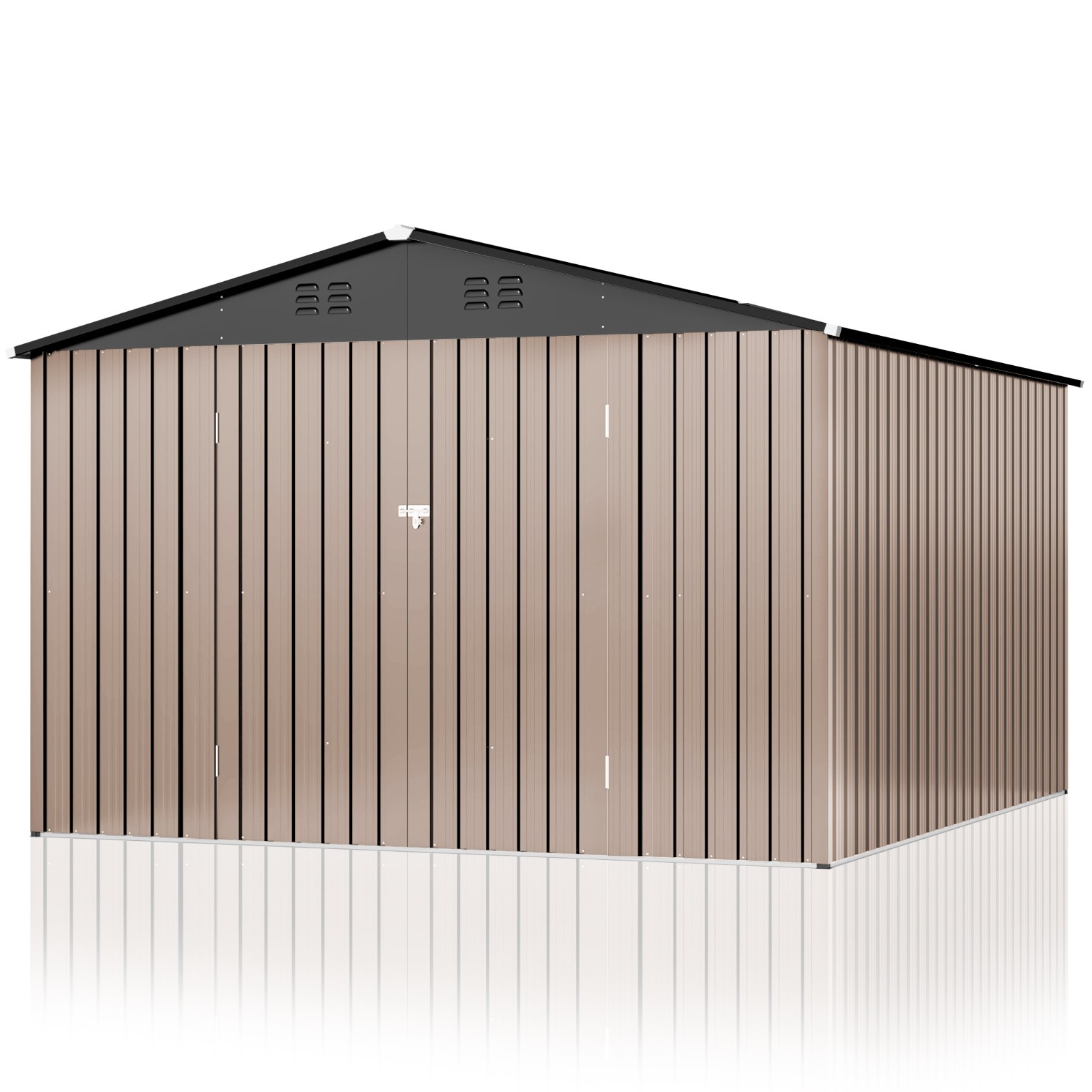 10 x 10 ft Metal Outdoor Storage Shed with Lockable Doors, Brown