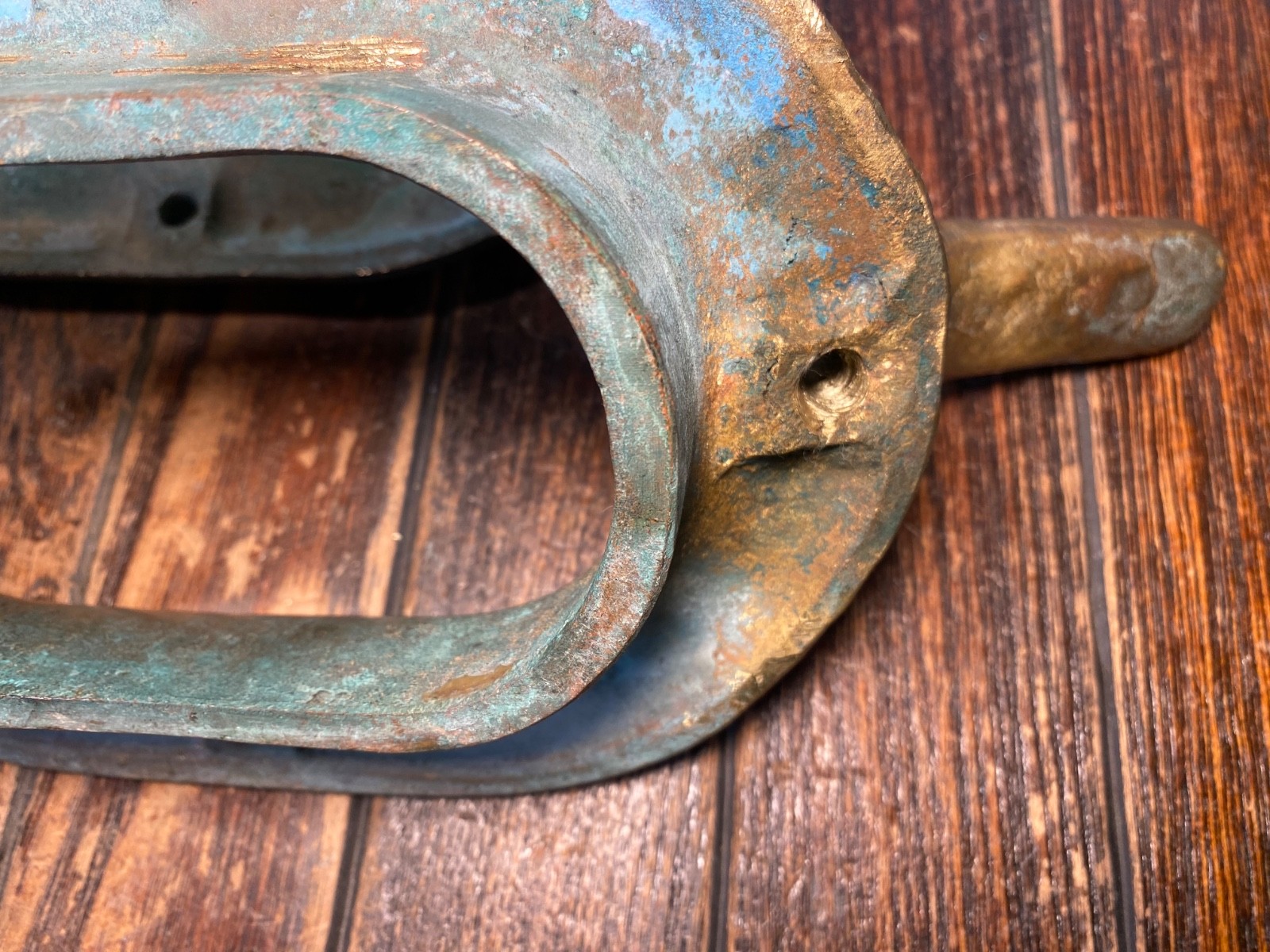 PAIR OF LARGE VINTAGE CAST BRONZE COMBINATION CLEAT/HAWSE HOLES 13" NICE PATINA!