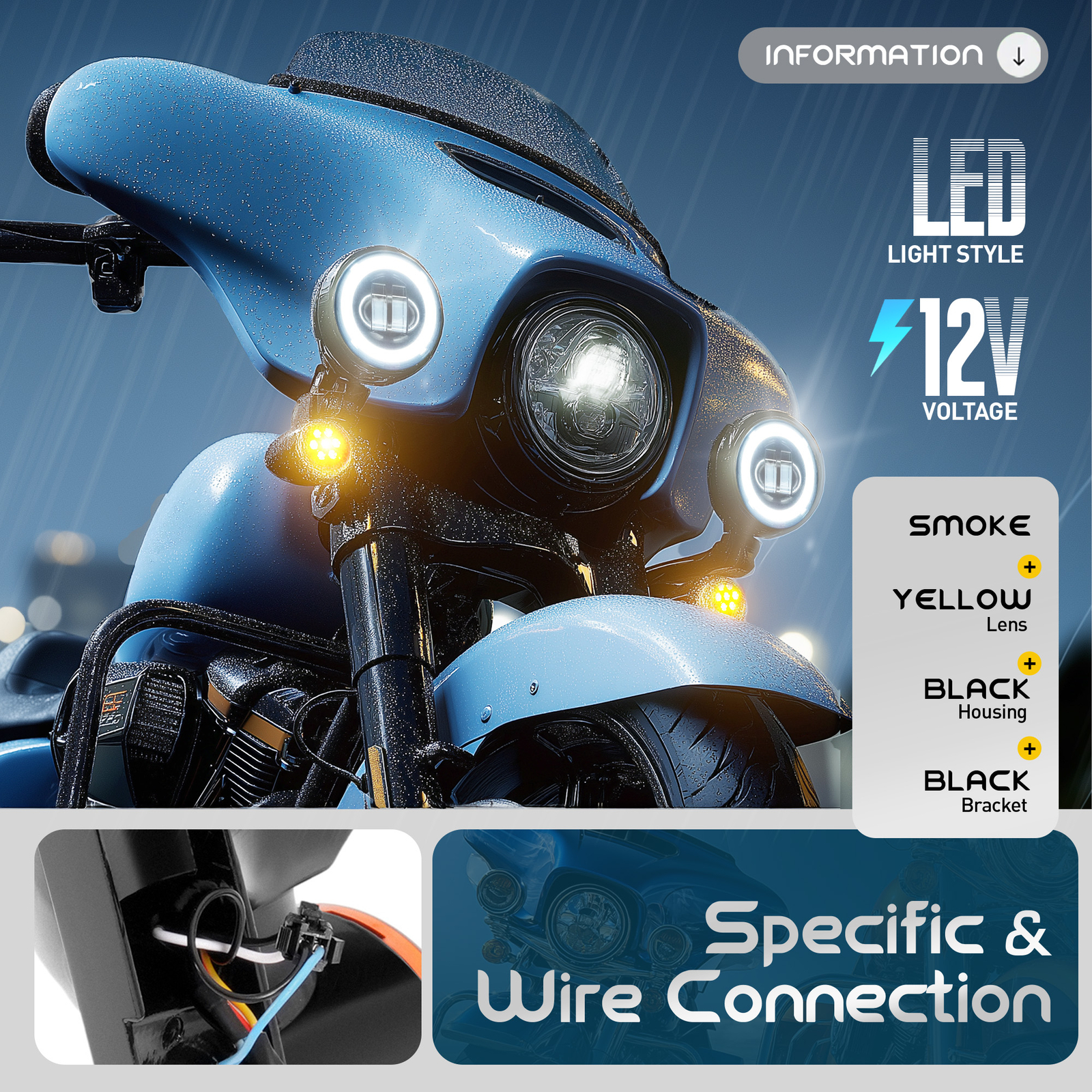 Fog Light Bracket Turn Signal LED For Harley Street Glide Road King 1994-Up