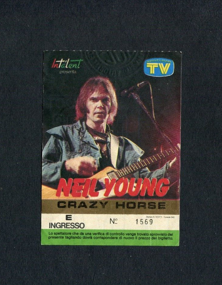 Neil Young 1982 Concert Ticket Stub, Italy, Nice Photo Ticket!