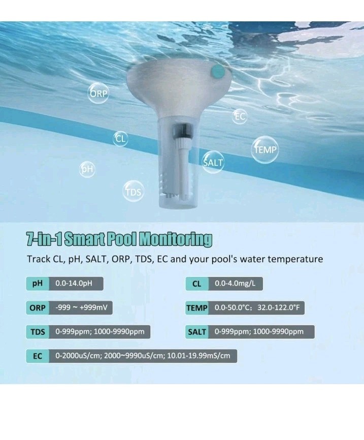 Solar & WiFi Digital Pool Water Tester Smart Floating Monitor - Spa & Hot Tub