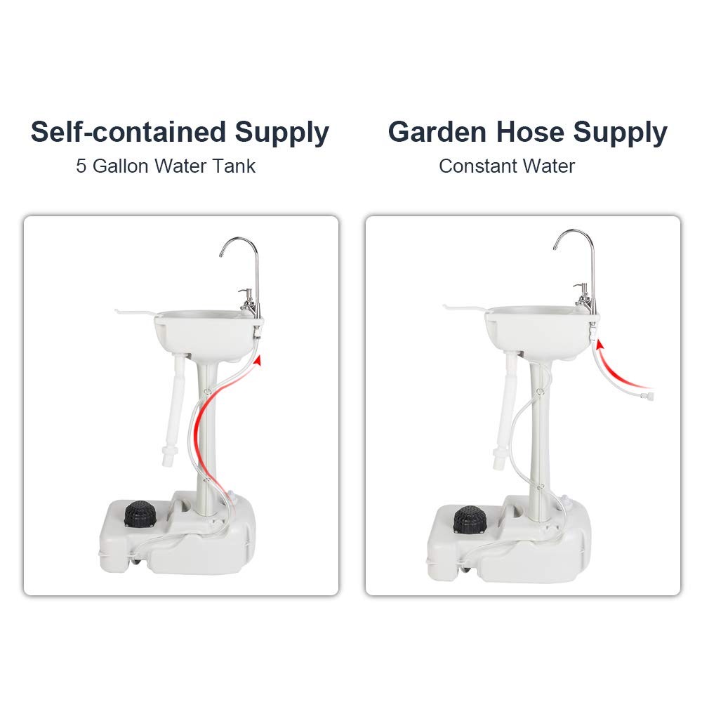 Portable Sink Rolling Hand Wash Basin with Towel Holder Soap Dispenser Wheels