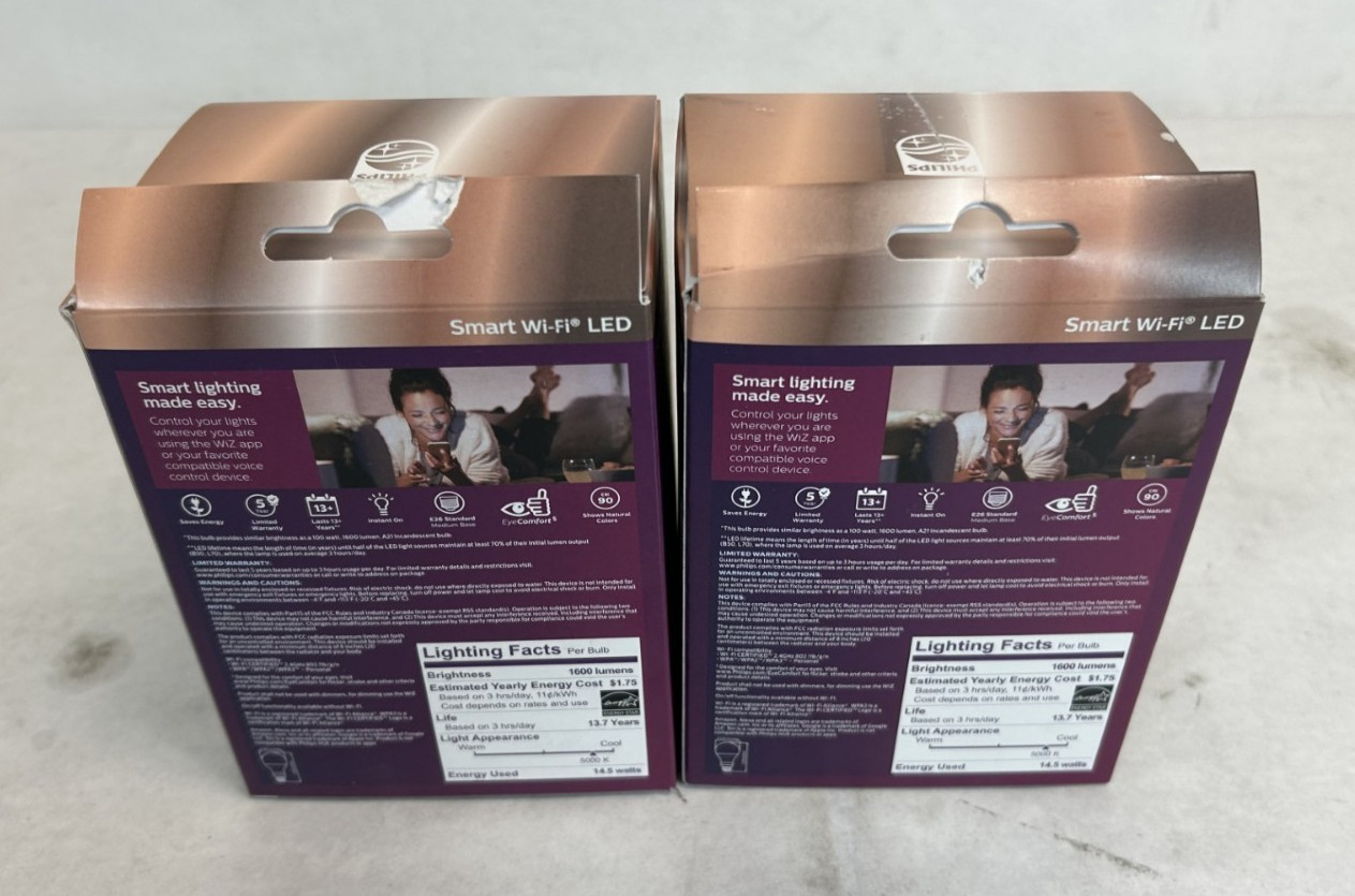 2x Philips Smart Wi-Fi LED Light Bulb 100W Daylight Dimmable A21 E26