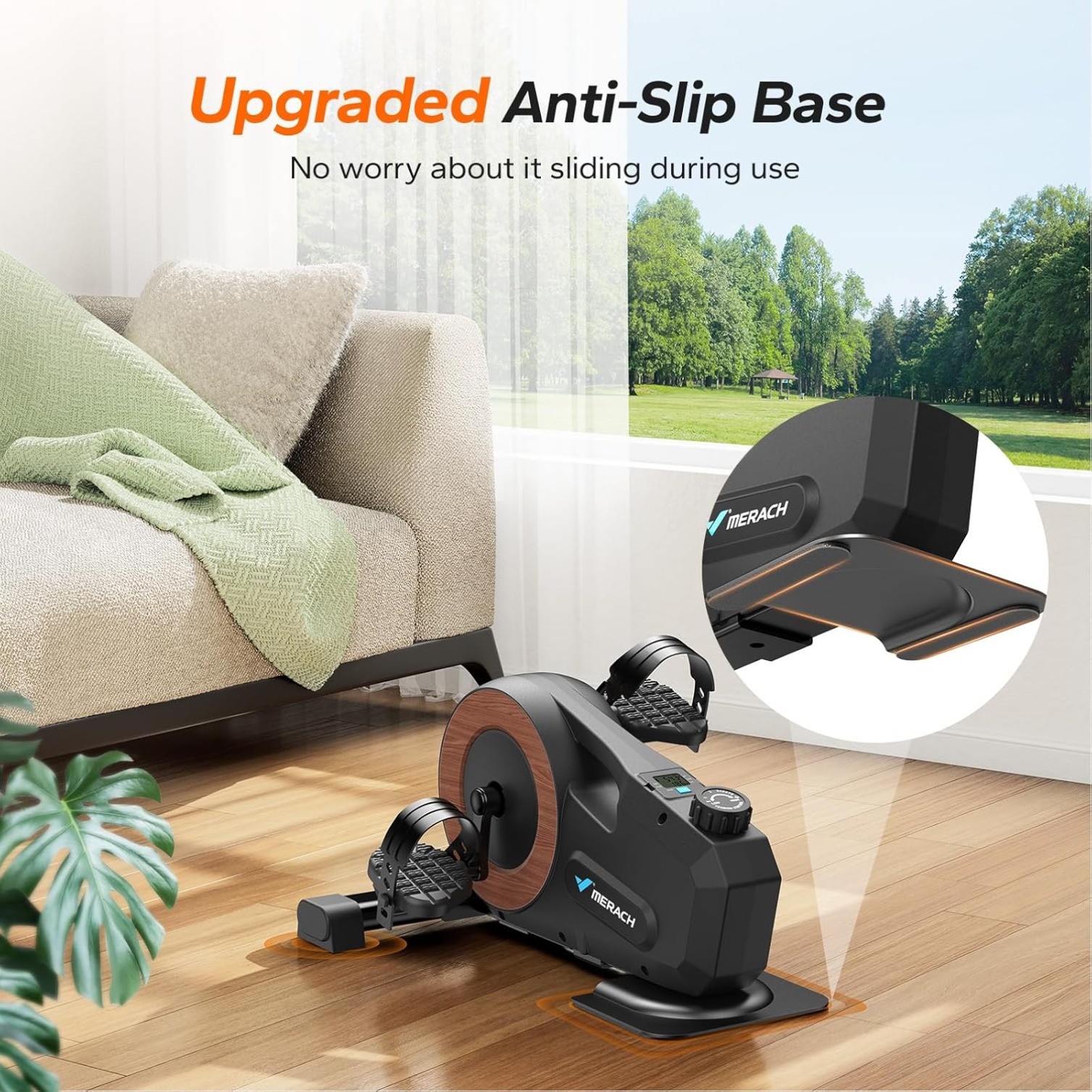 Under Desk Magnetic Bike Pedal Exerciser with 2 Resistance Bands & Non-Slip Mat