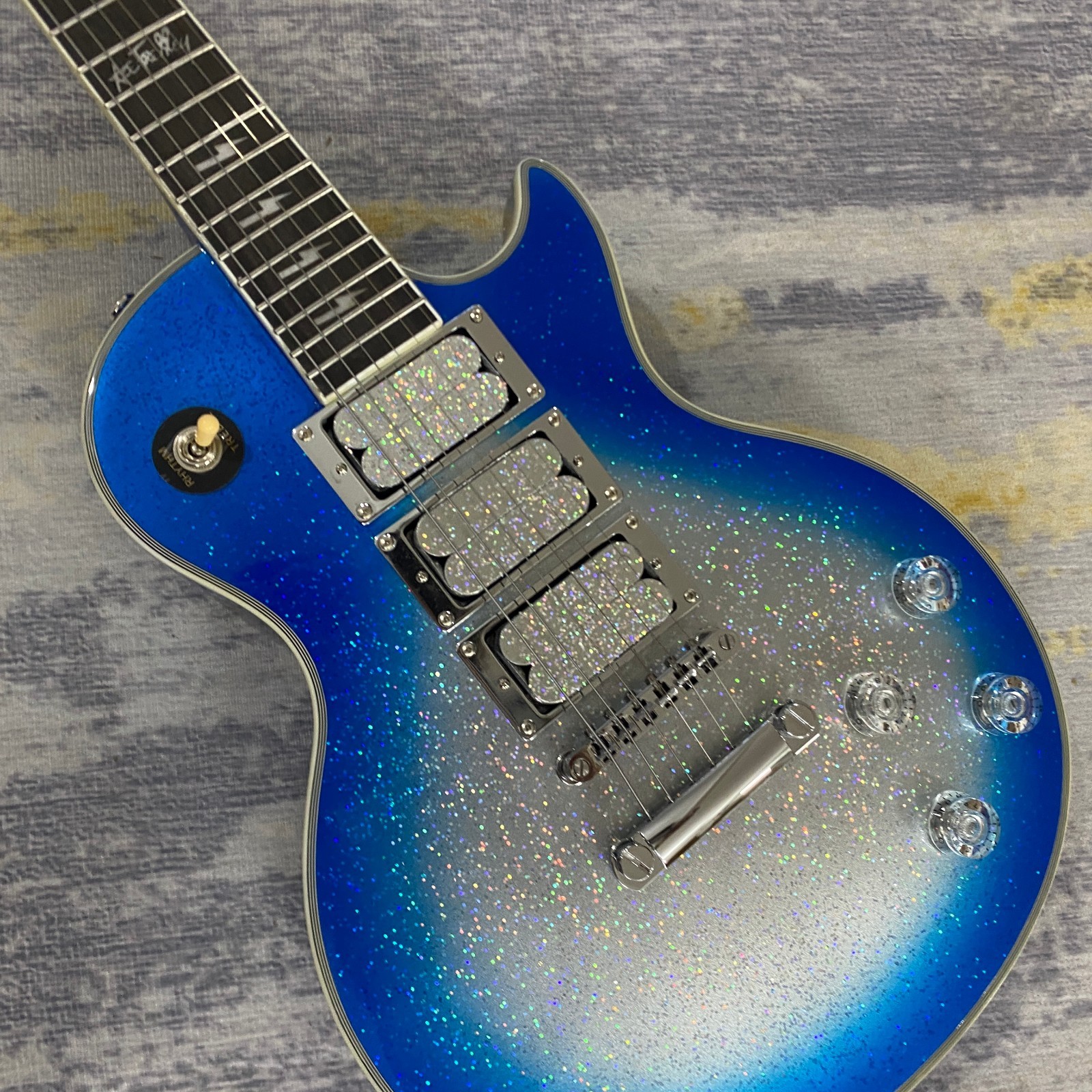 Custom LP Electric Guitar Blue Silver Ace Frehley Rosewood Fretboard 3H pickups