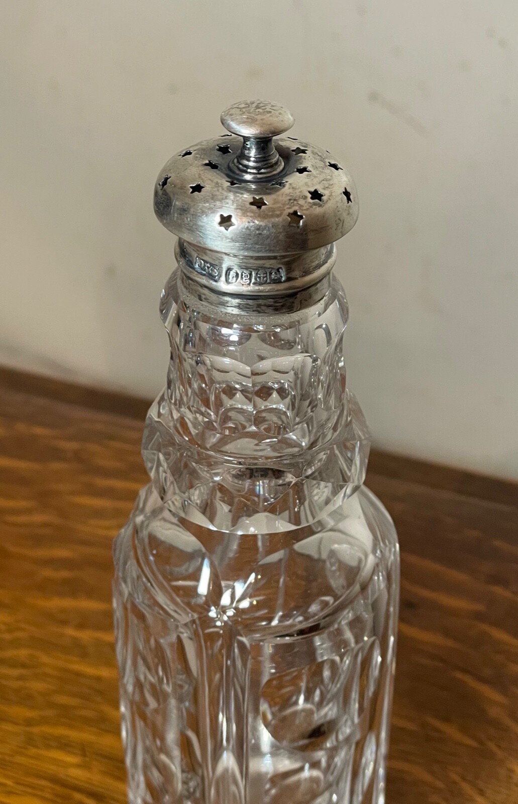 antique 1800's James Dixon & Sons sterling silver cystal sugra dredger muffineer