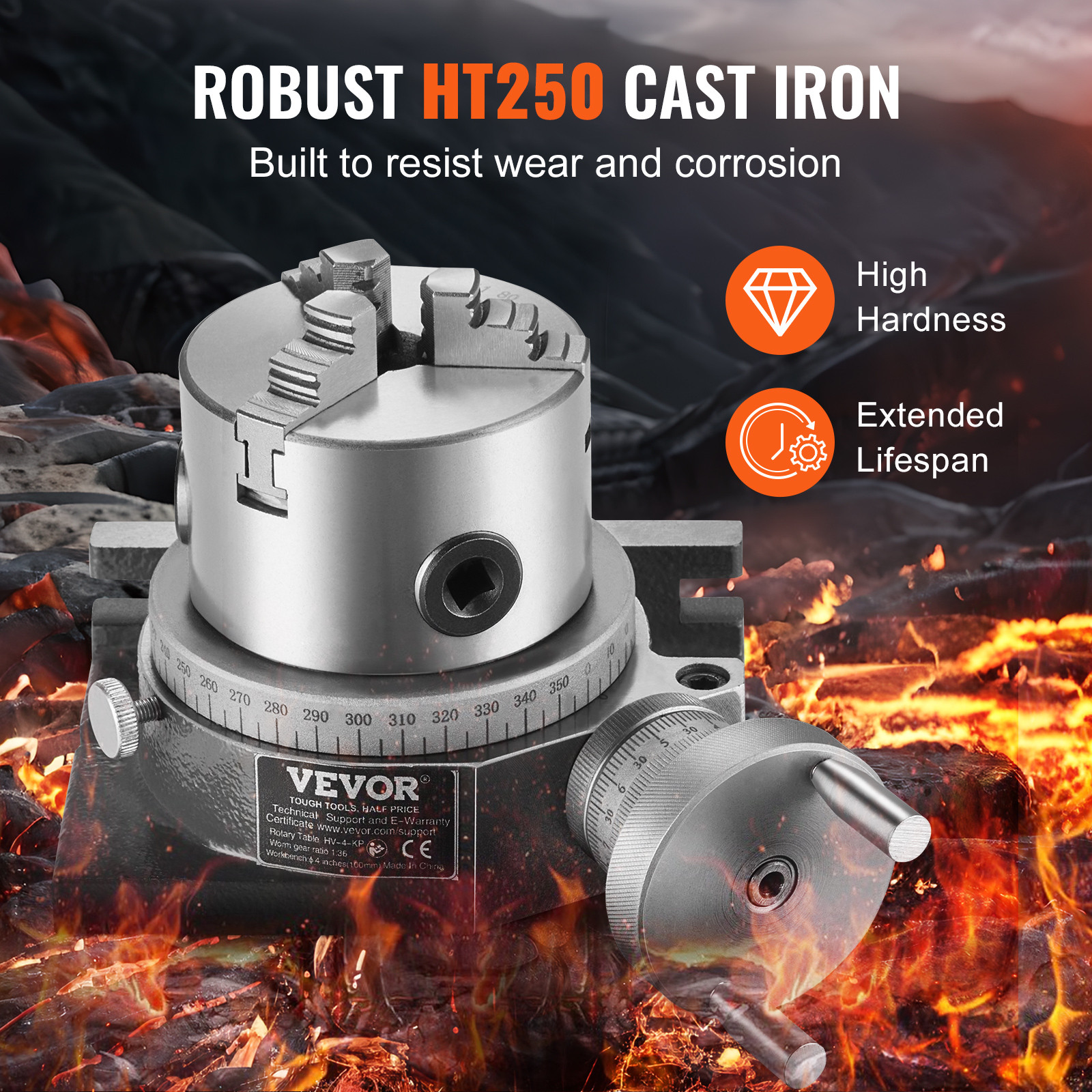 VEVOR Rotary Table for Milling Machines 4'' Horizontal Vertical with 3-Jaw Chuck