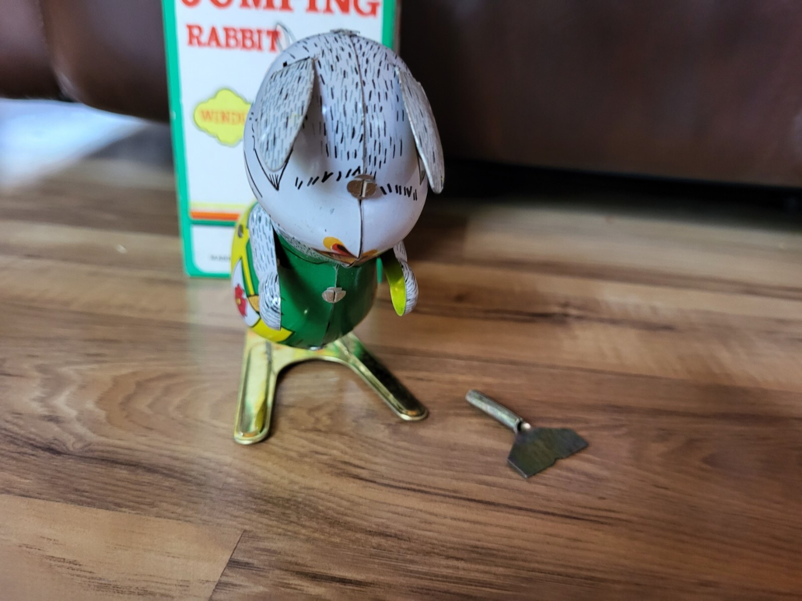 Vintage Reproduction Tin Litho Windup Jumping Rabbit